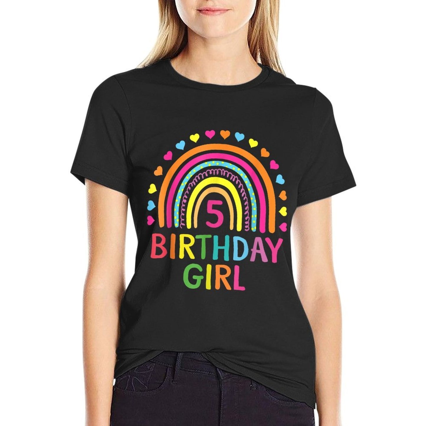 5 Years Old Rainbow Girls 5th Birthday For Girls Kids Summer-ready Fabric T-Shirt