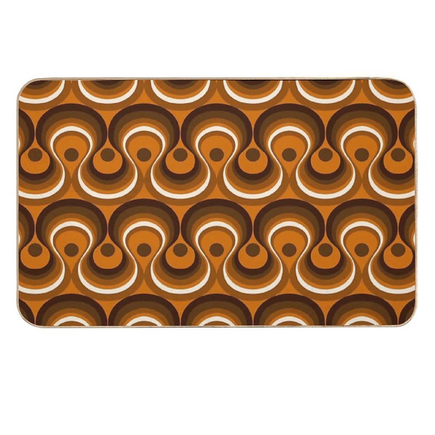 Brown, Orange & Ivory Wavy Lines Retro Pattern Rapid-Drying Bath Mat