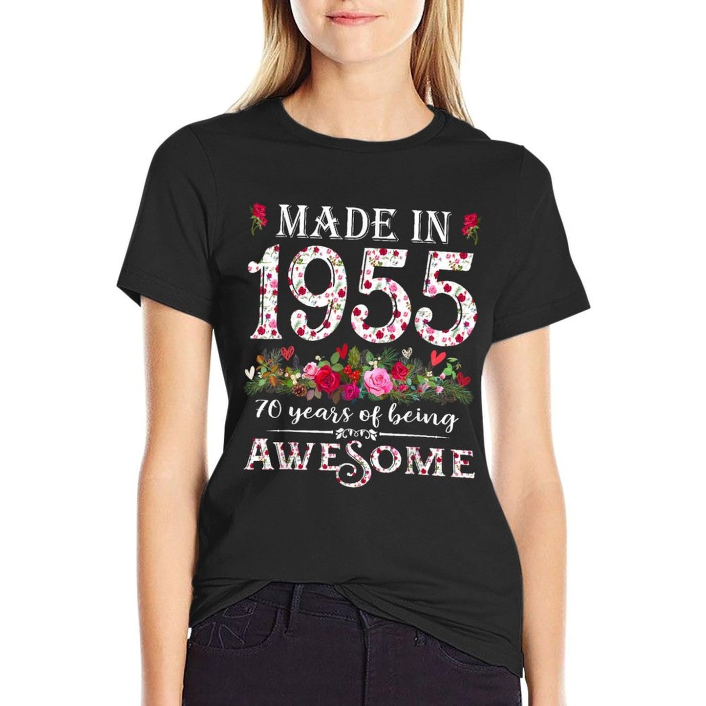 70 Year Old Being Awesome Made In 1955 Floral 70th Birthday Slim-fit Cut T-Shirt