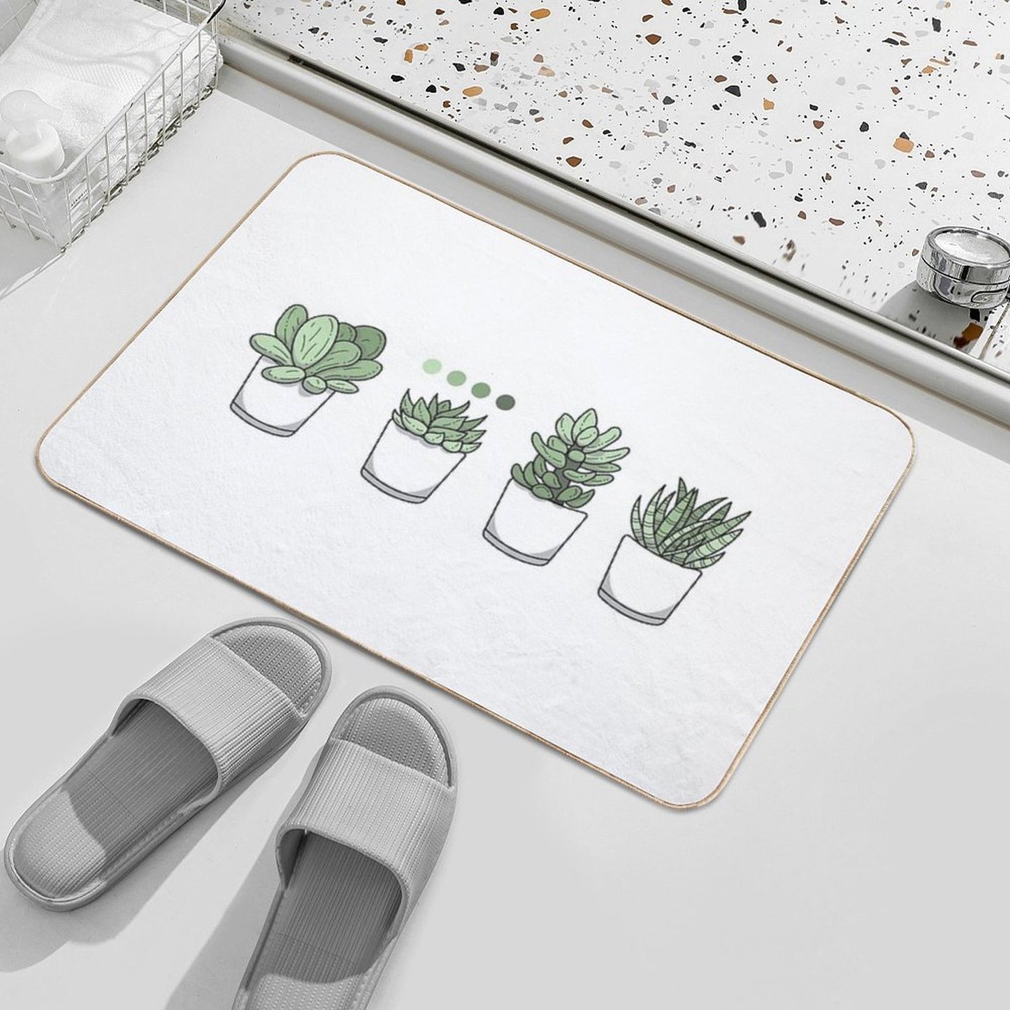 Tiny Potted Succulents And Gradient Easy Maintenance Bath Mat