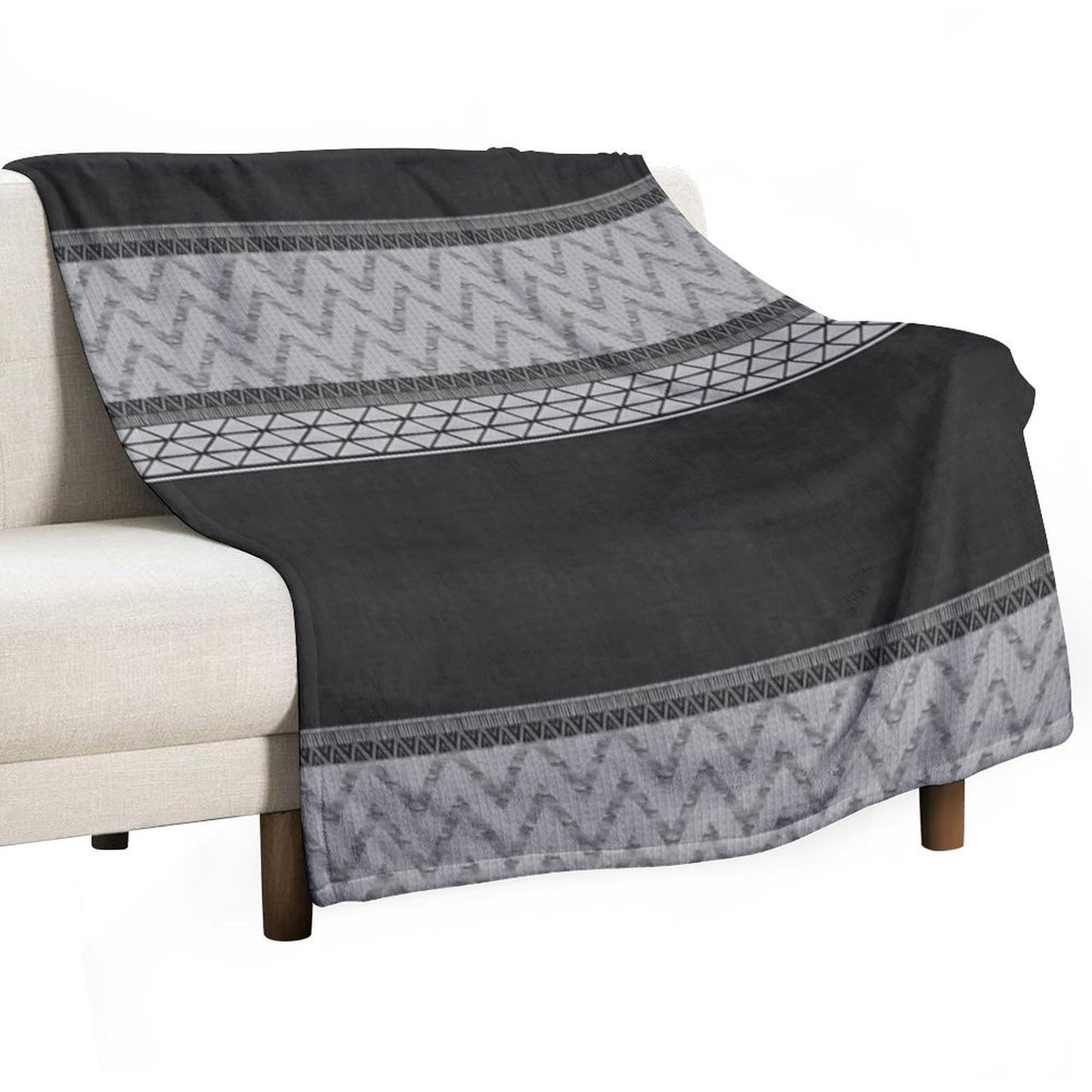 Dutch Wax Border Print in Black & White Machine-washable Throw Blanket
