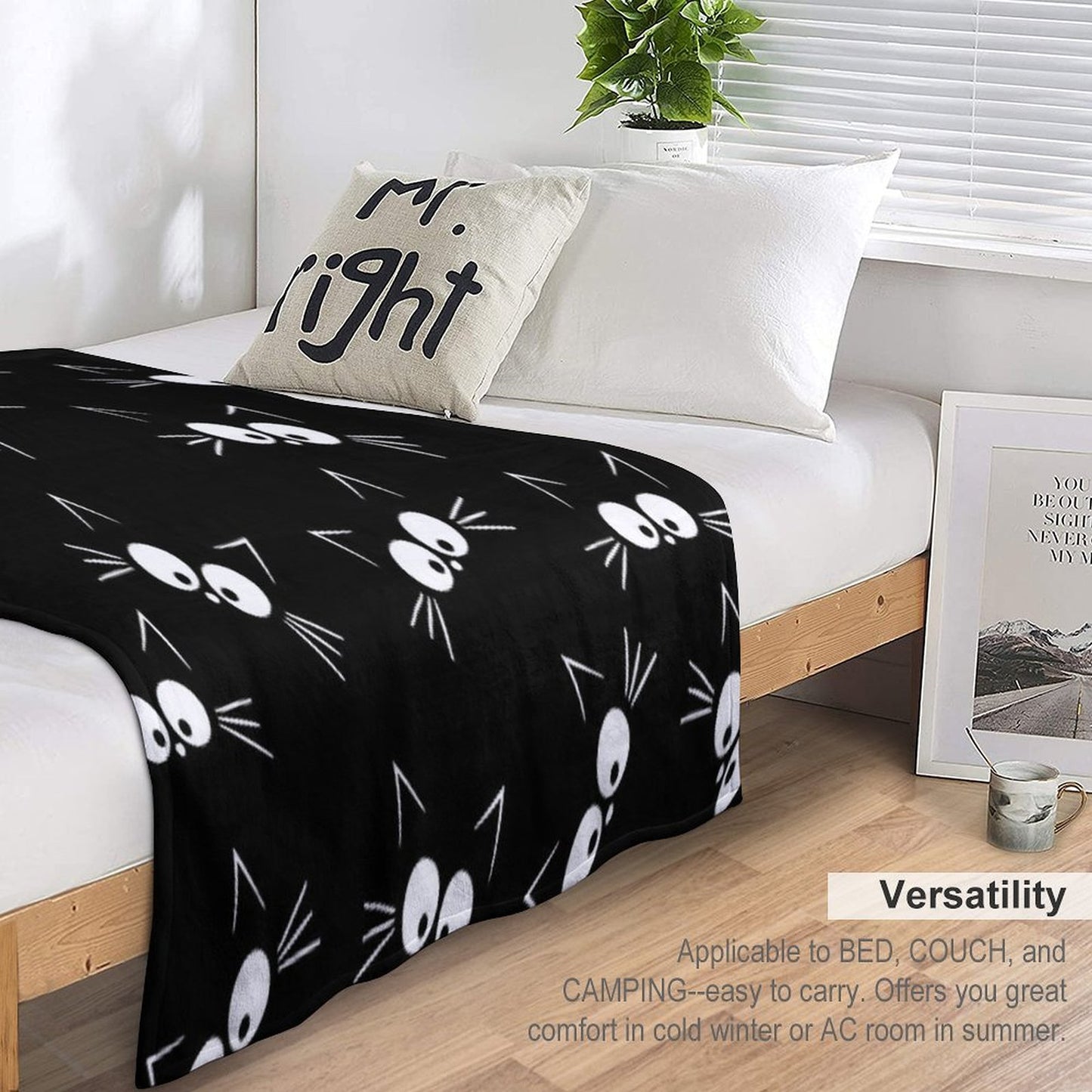 Cute Black Cat Pattern Travel-friendly Throw Blanket