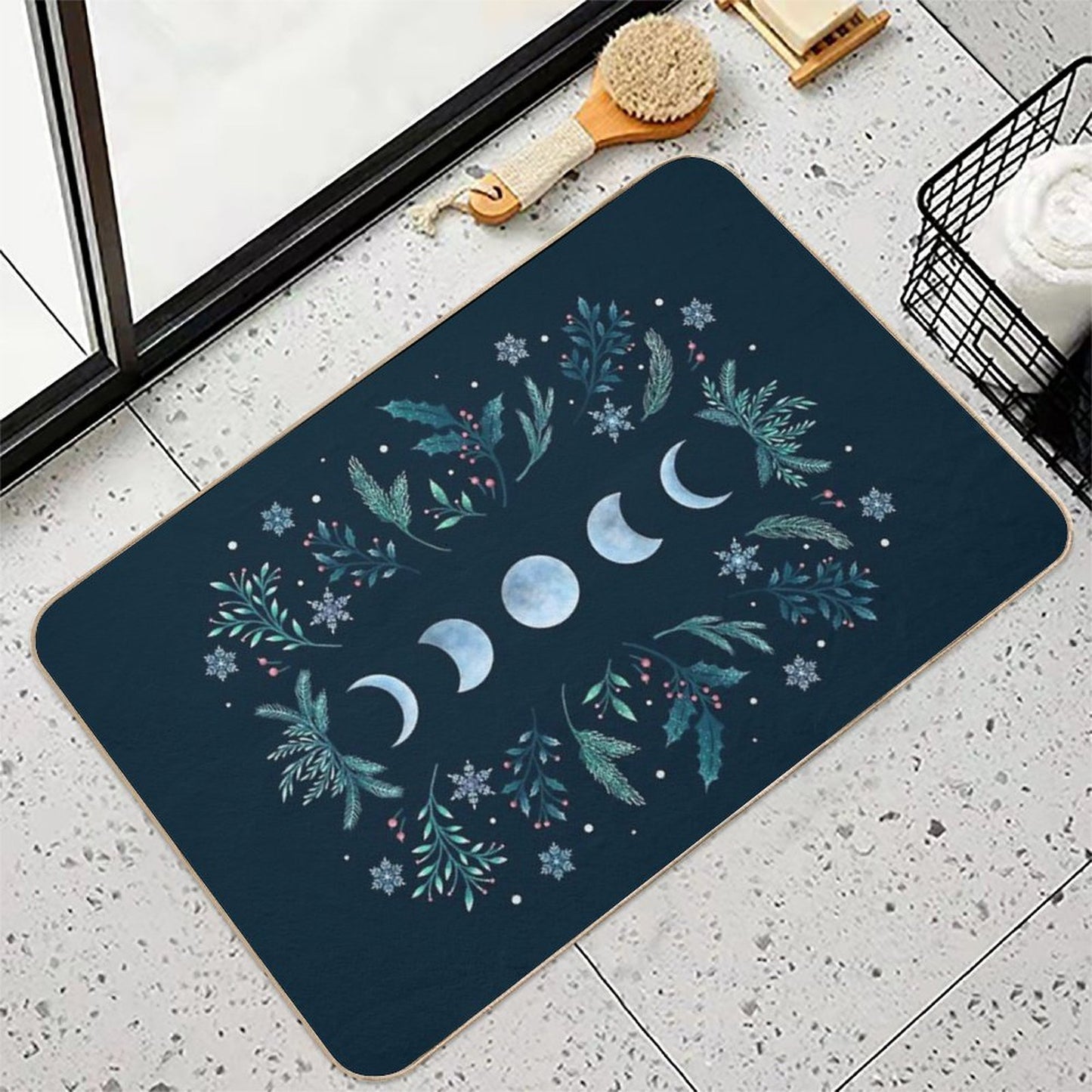 Moonlit Garden-Teal Snow Dirt-Trapping Bath Mat