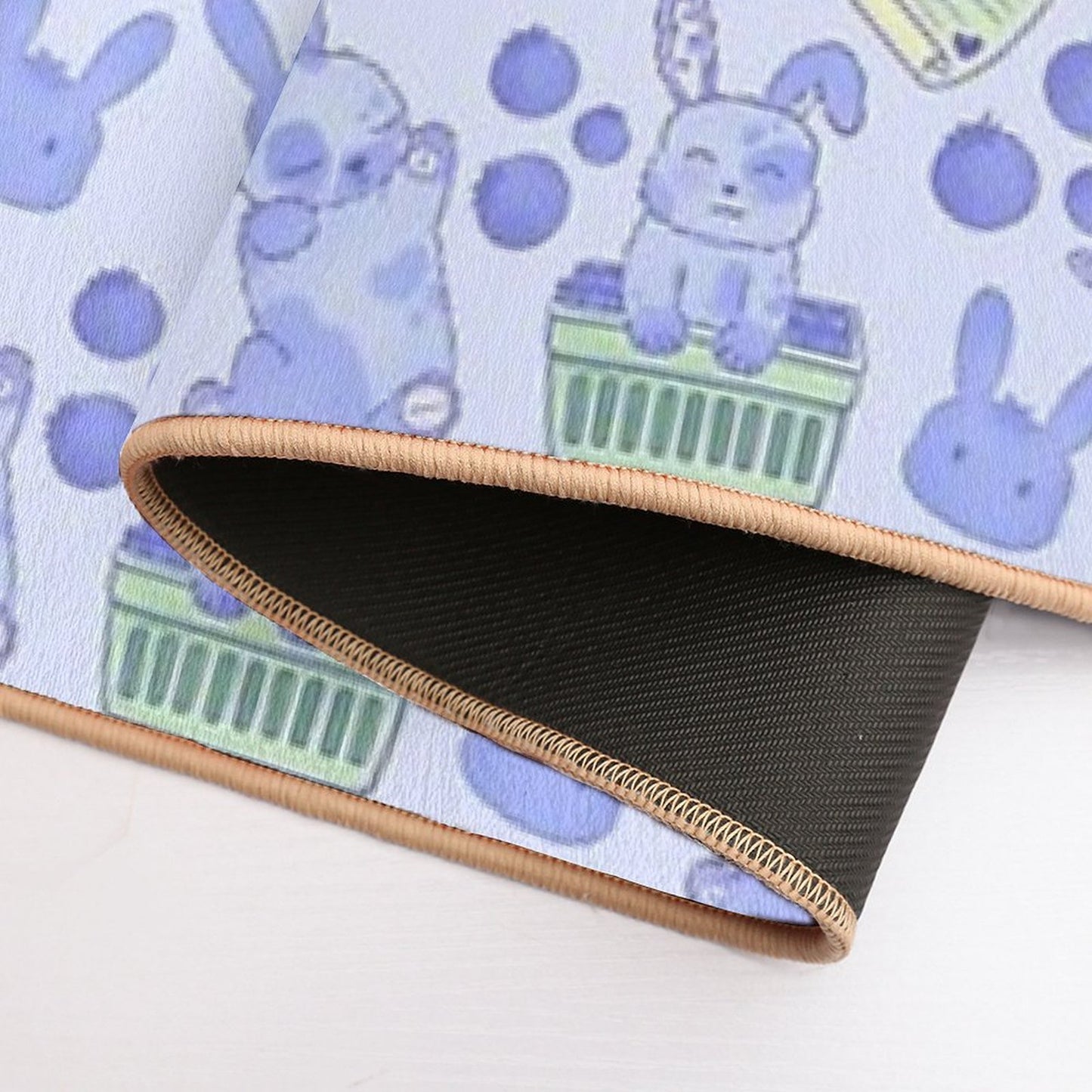 Blueberry Bunny Pattern – Cute Kawaii Animal Illustration Easy To Clean Bath Mat