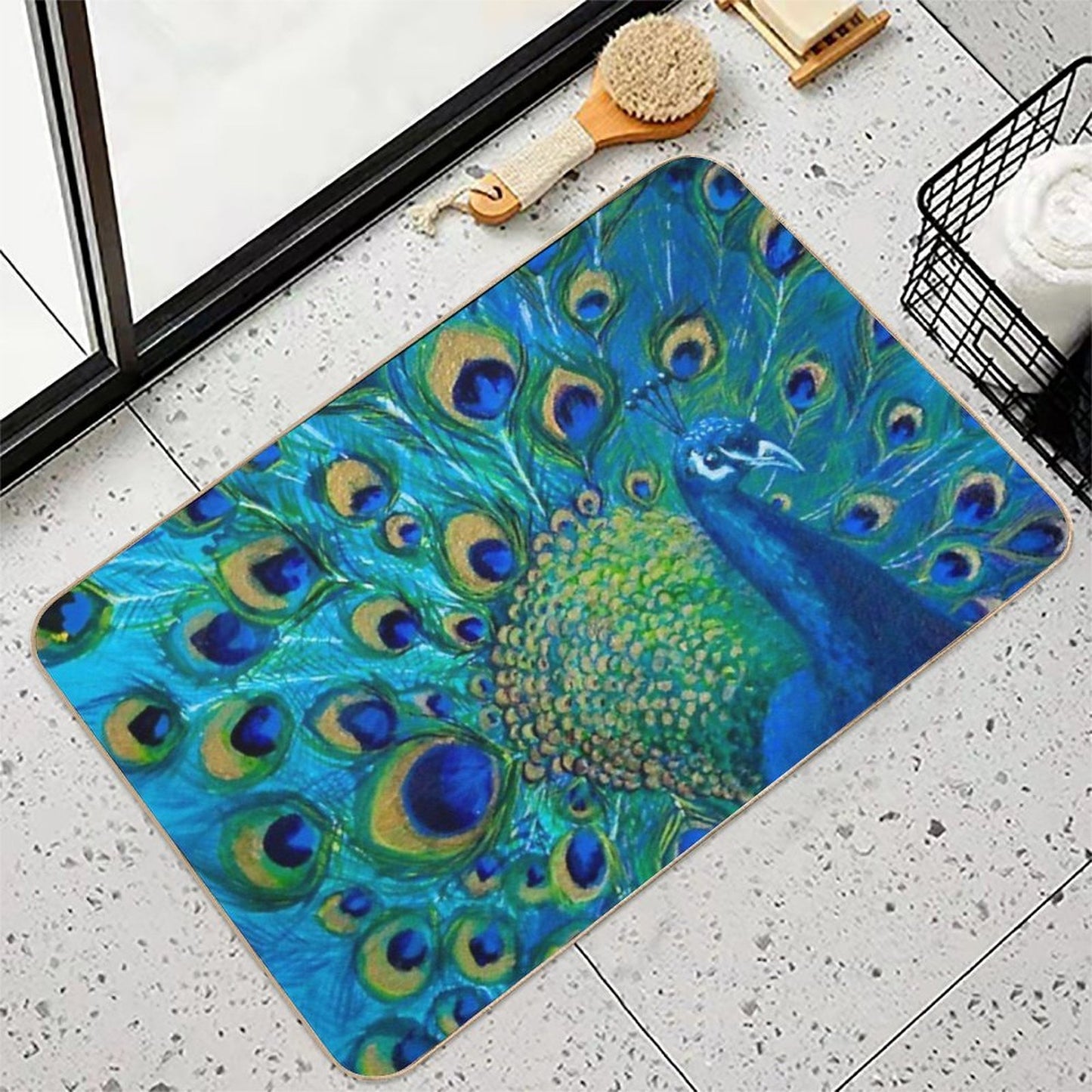 Beautiful Painted Peacock in Its Full Glory Odorless Bath Mat