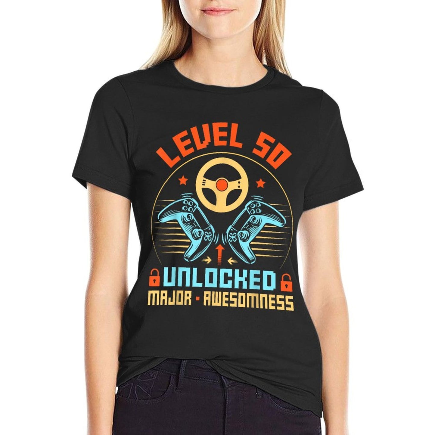 Level 50 Unlocked Video Gamer 50th Birthday Gifts Tagless Design T-Shirt
