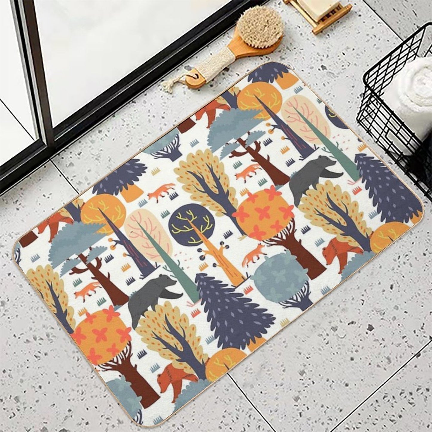 Woodland Animal Pattern for Kids Non-Slip Bath Mat
