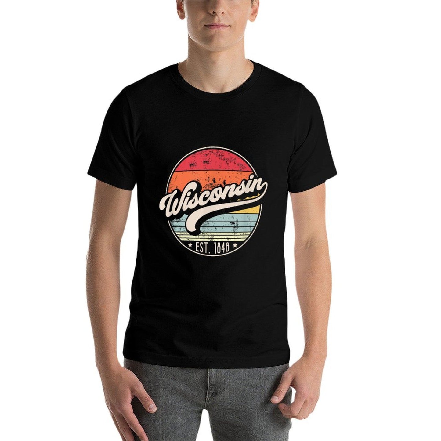 Retro Wisconsin Home State WI Cool 70s Style Sunset  Cotton T-Shirt