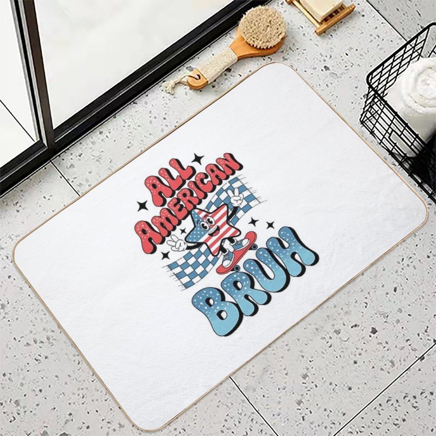 All American Bruh 4th Of July Patriotic USA Fade-Resistant Bath Mat
