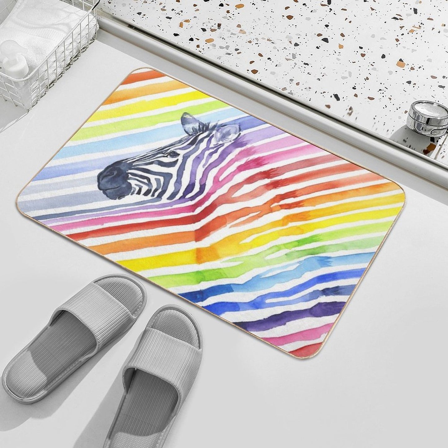 Rainbow Zebra Stripes Easy To Clean Bath Mat