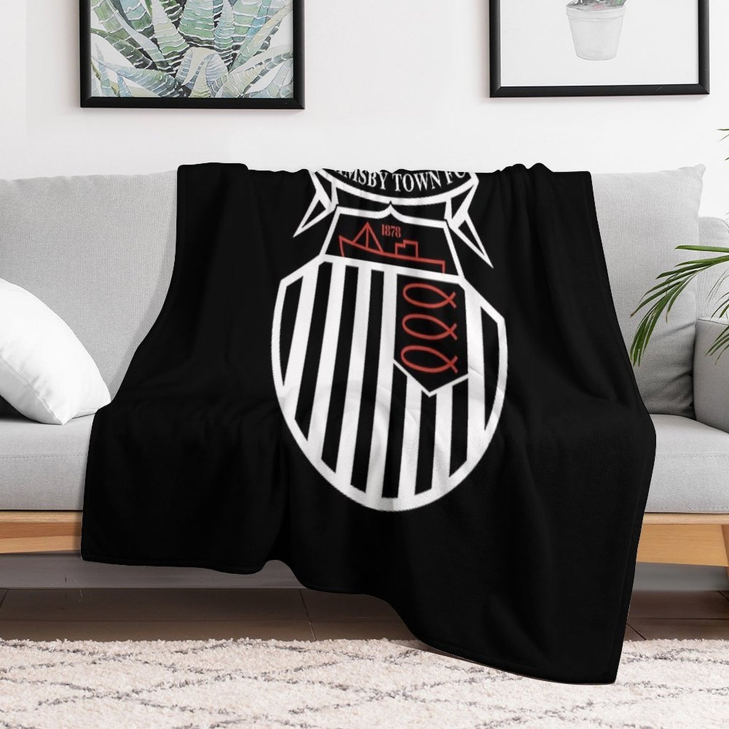 GTFC Est 1878, Premier, Black And White, Basic Logo, Grimsby Town Shrink-resistant Throw Blanket
