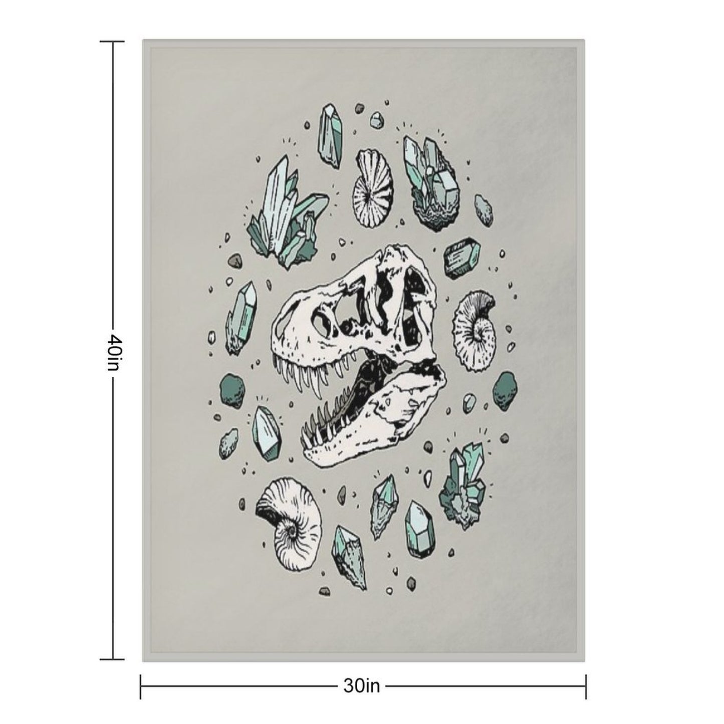 Geo-rex Vortex Aquamarine Dinosaur Skull Fossil Art Gift-ready Throw Blanket