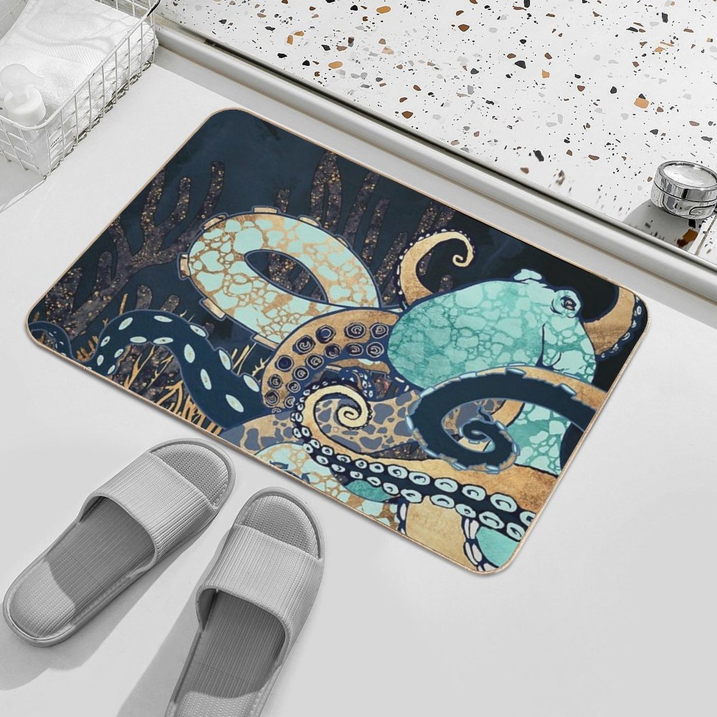 Metallic Octopus II Non-Slip Bath Mat