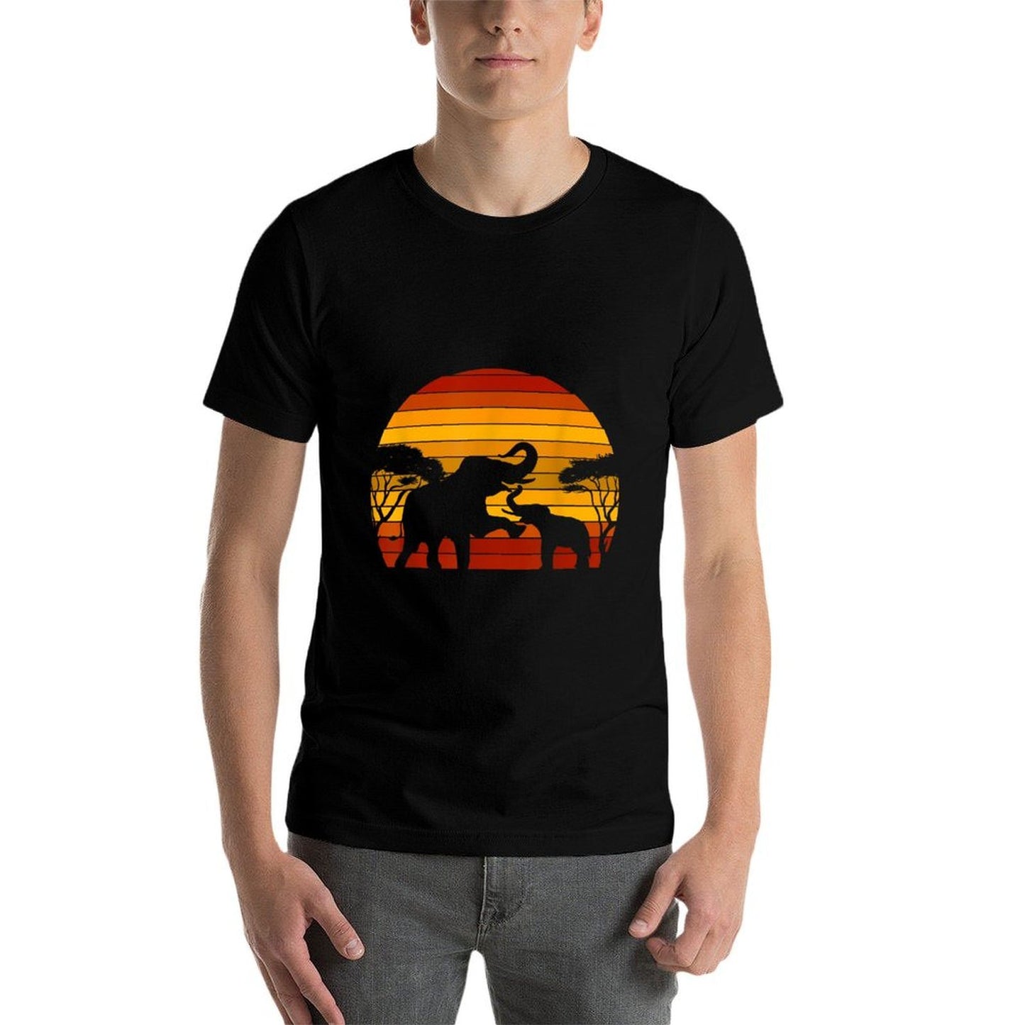 Retro Africa Animal Zoo Keeper Gift Safari Sunset Elephant Heathered Texture T-Shirt