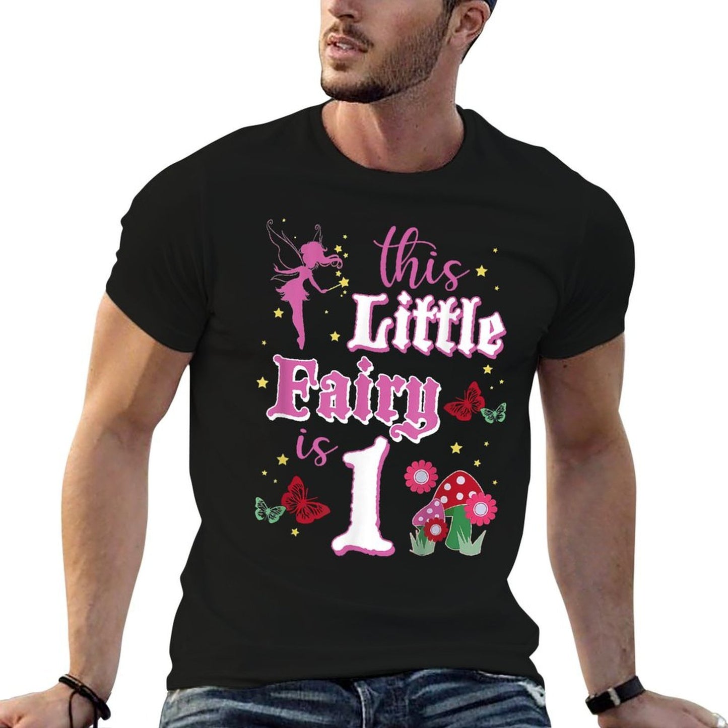 Fairy 1st Birthday Girl 1 Years Old Fairy Party Theme Rolled Sleeves T-Shirt