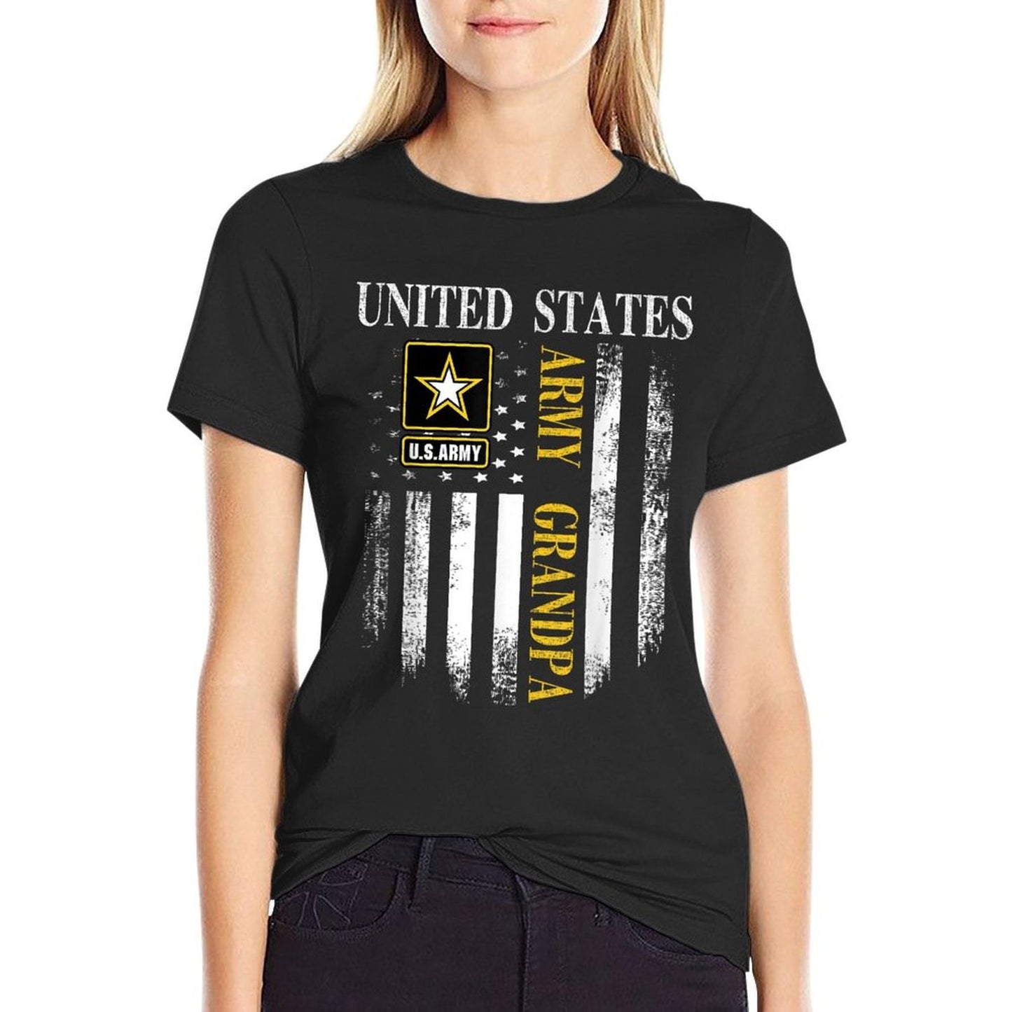 Vintage United States Army Grandpa With American Gift High-quality Stitching T-Shirt