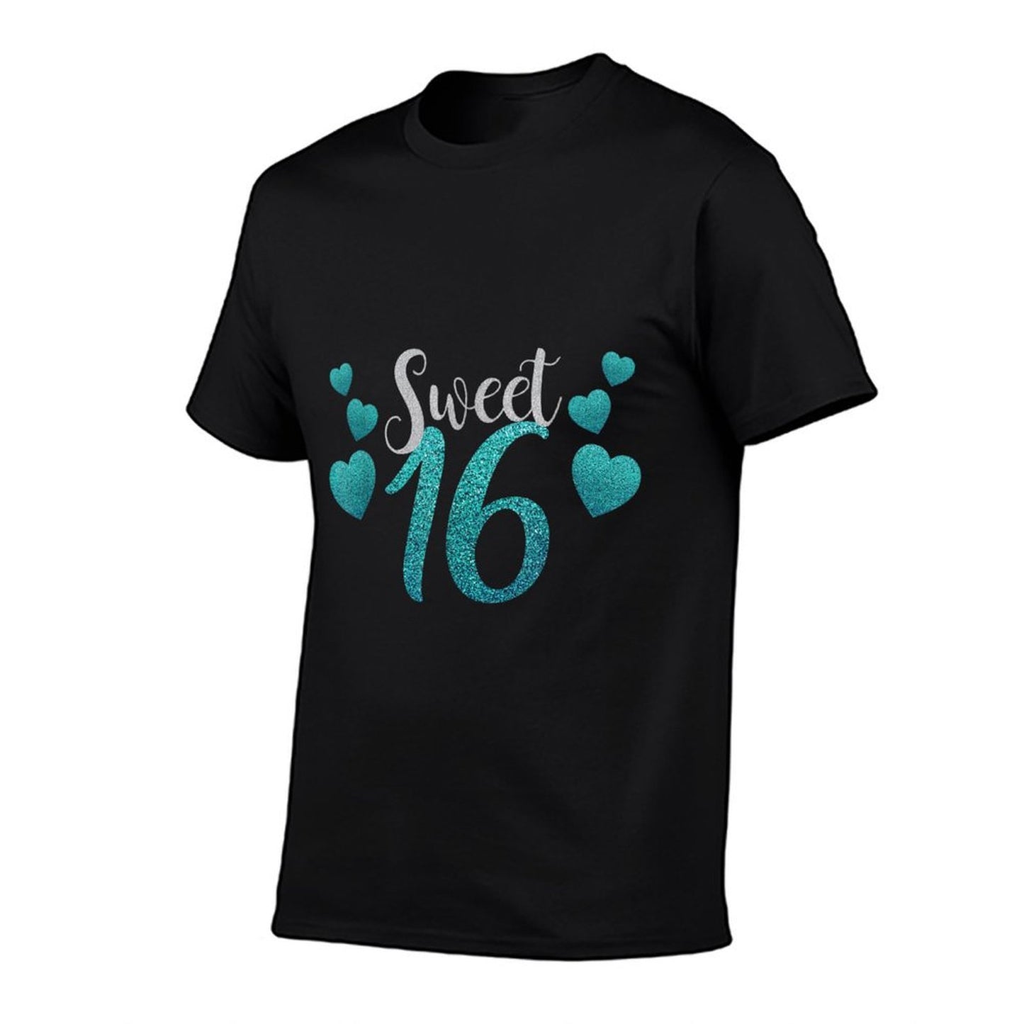 Sweet 16 With Blue Hearts Clothingn Girl Birthday Heathered Texture T-Shirt