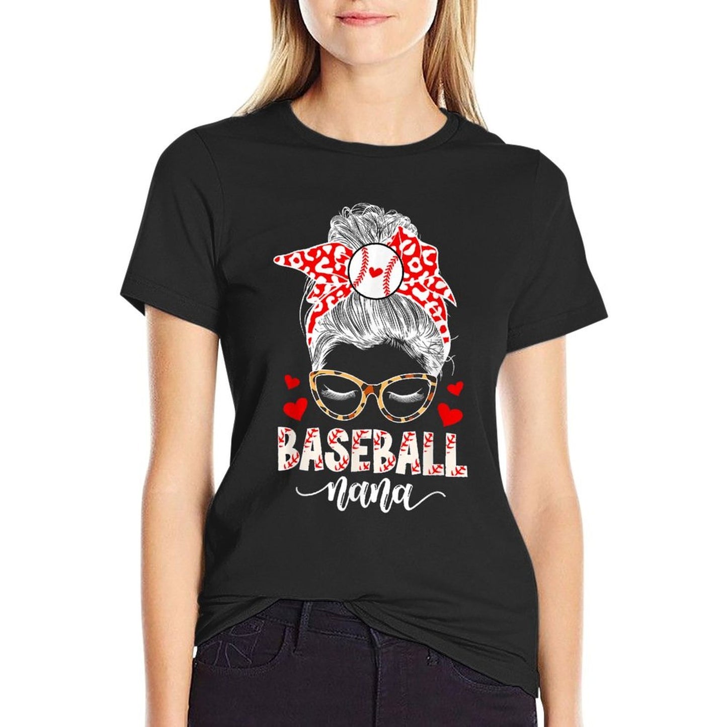Baseball Nana Messy Bun Nana Of A Baseball Player Nana Soft T-Shirt
