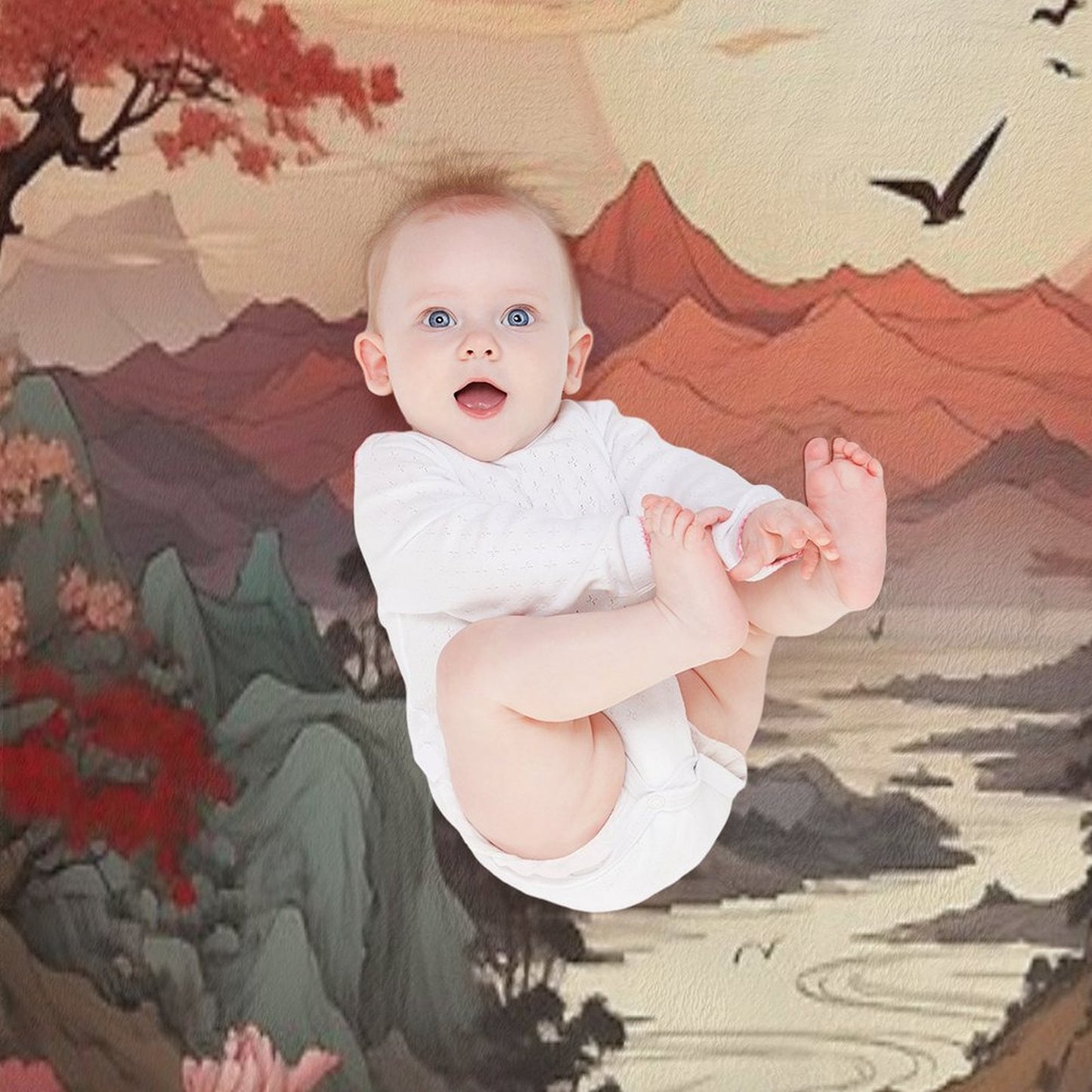 Japanese Scenic Compact Throw Blanket