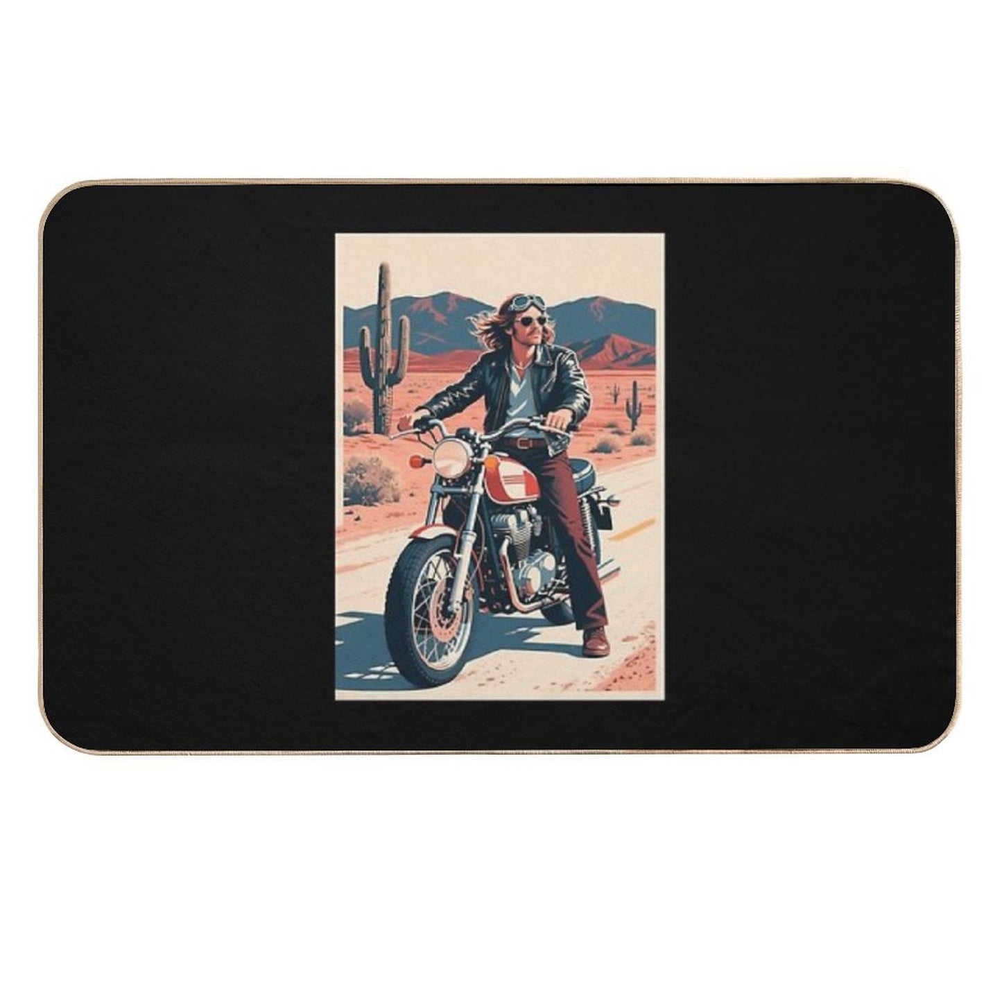 Vintage 70s Biker Illustration in Hope Style Slip-Resistant Bath Mat
