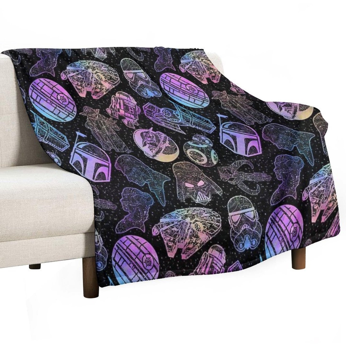 Space Wars Watercolor Mandalas Wrinkle-free Throw Blanket