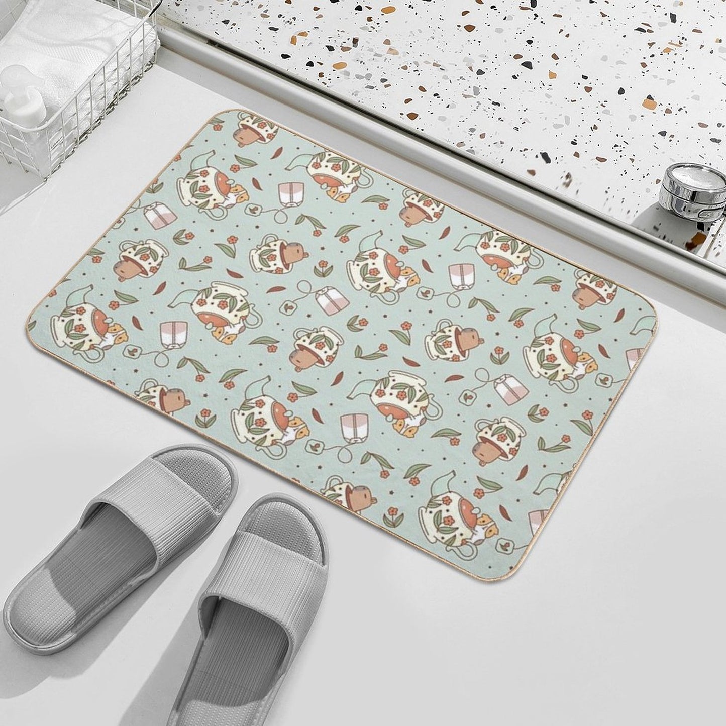 Guinea Pig And Capybara Tea Party Pattern, Bubu And Moonch Long-Lasting Bath Mat