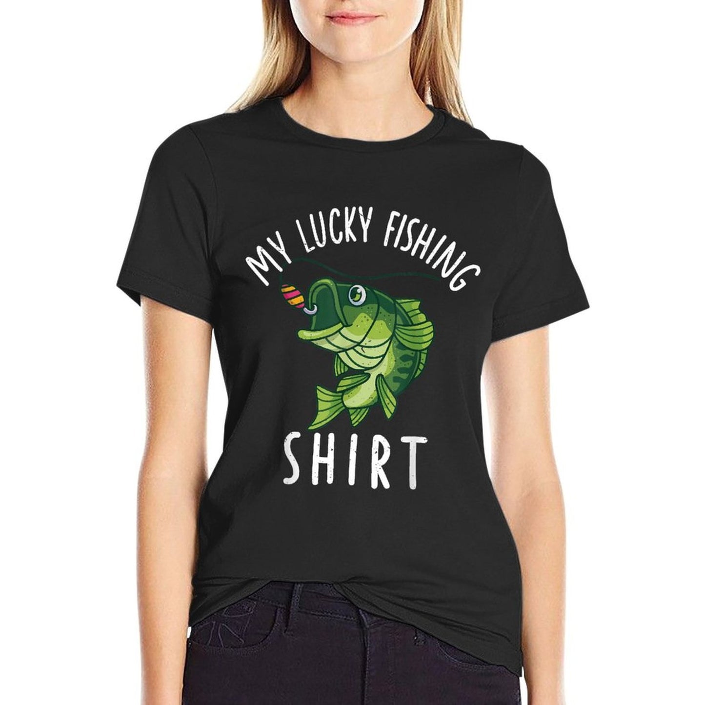 Kids My Lucky Bass Fishing-Shirt Funny Youth Boy Dad Toddler Versatile T-Shirt
