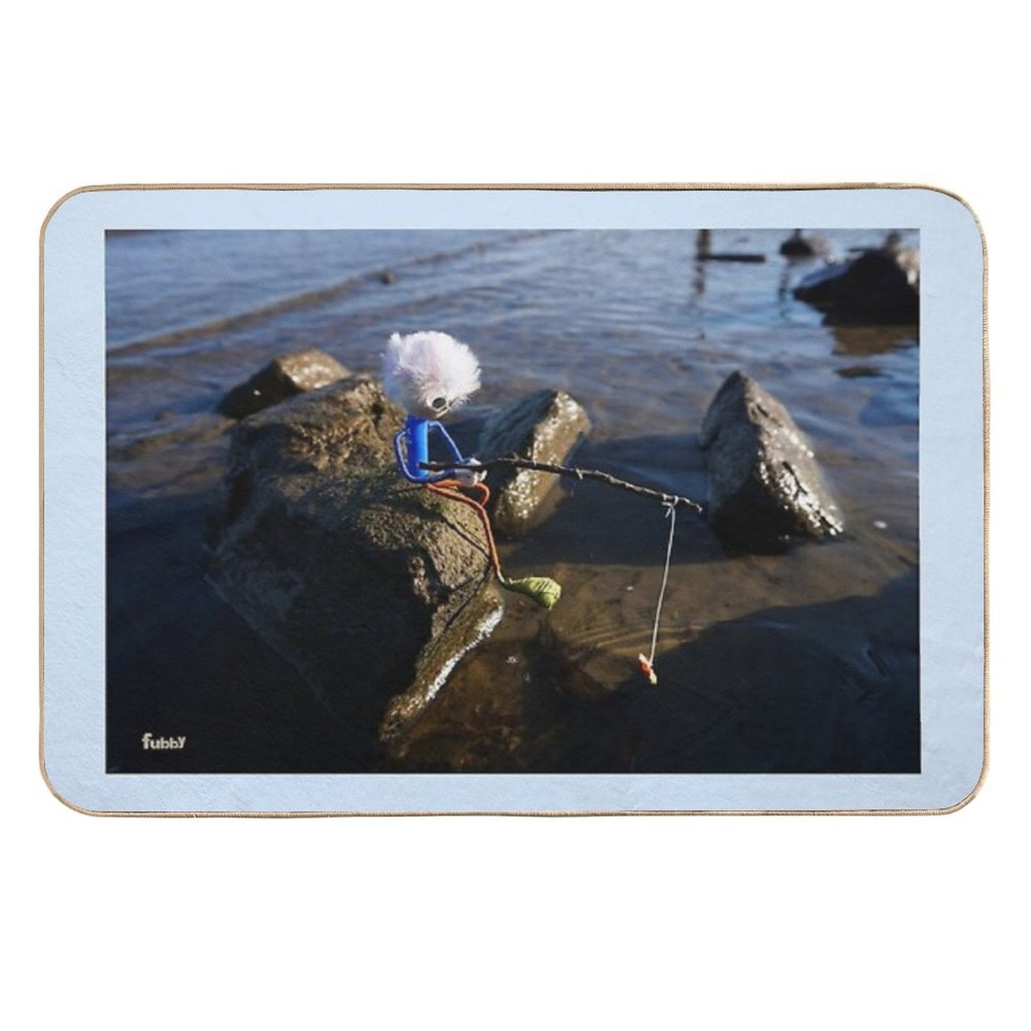 Fishing Fubby on A Rock. Anti-Trip Bath Mat
