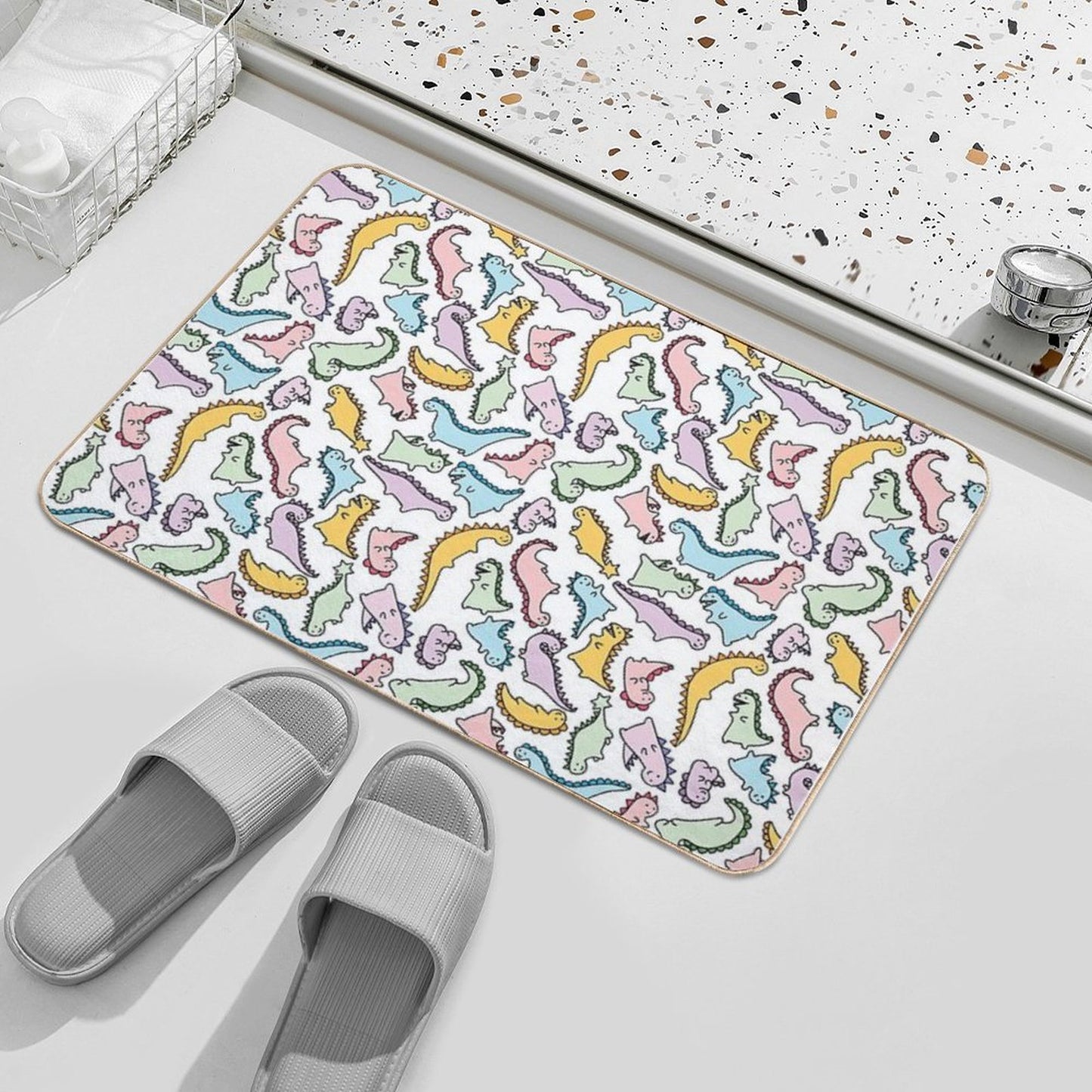 Cute Dino Explosion Repositionable Bath Mat