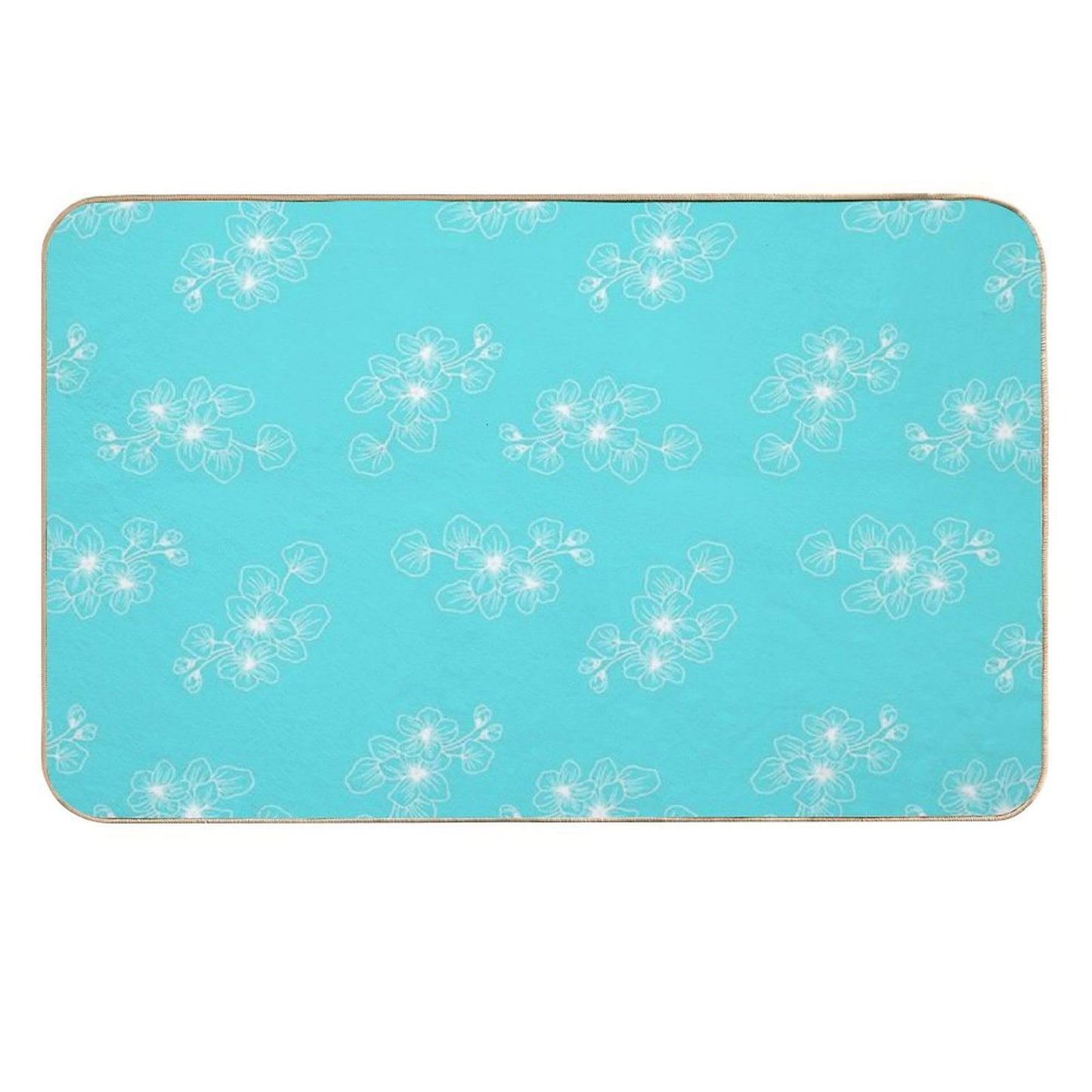 Cyan Blue Floral Petals AOP Stain-Proof Bath Mat