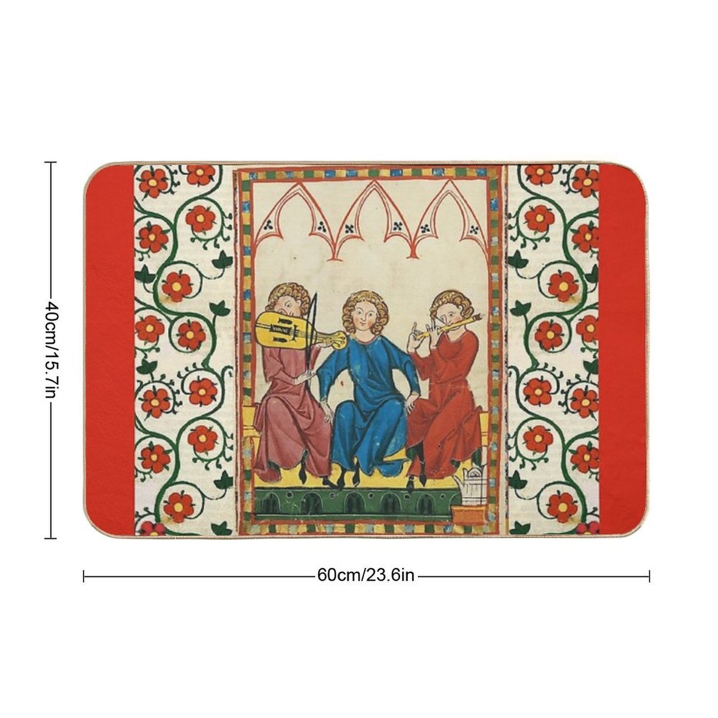 MEDIEVAL MUSIC AND MUSICIANS ,ANTIQUE MINIATURE WITH WILD ROSES Stain-Proof Bath Mat
