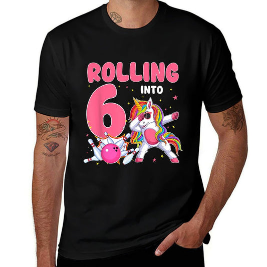 Rolling Into 6 6th Birthday Unicorn Bowling 6 Year Old  Polyester Blend T-Shirt