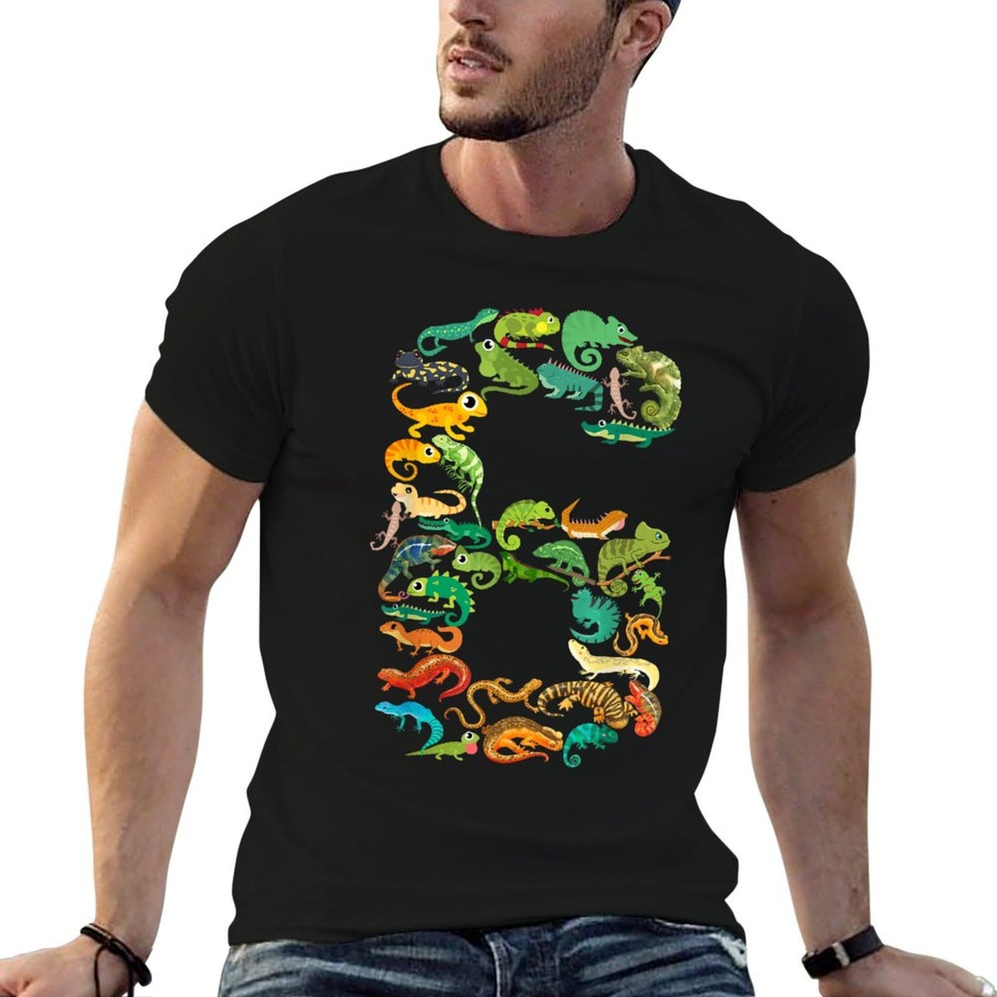 Kids 6th Birthday Reptiles Lizards Theme 6 Year Old Boys Durable T-Shirt