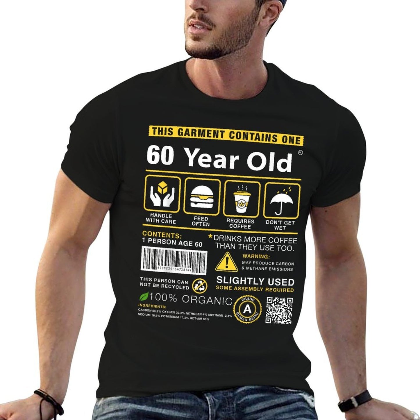 60 Year Old Package Contains Funny 60th Birthday Humor Oversized Silhouette T-Shirt