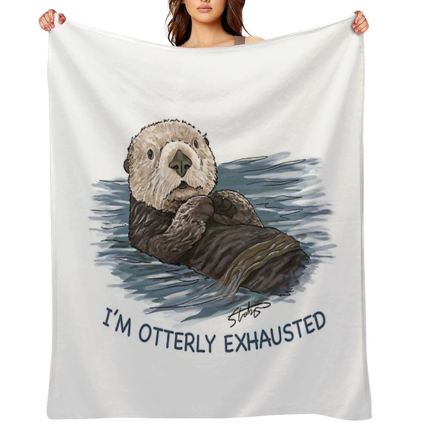 Sea Otter Sketch I'm Otterly Exhausted Durable Throw Blanket