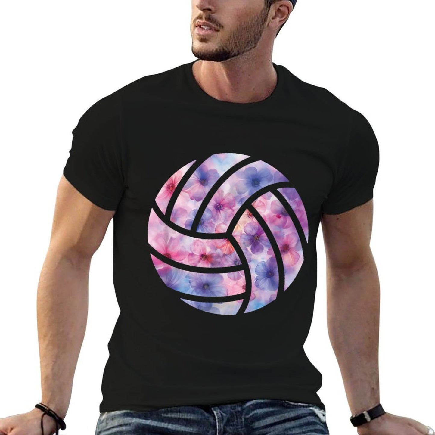 Volleyball Flower Graphic Heathered Texture T-Shirt