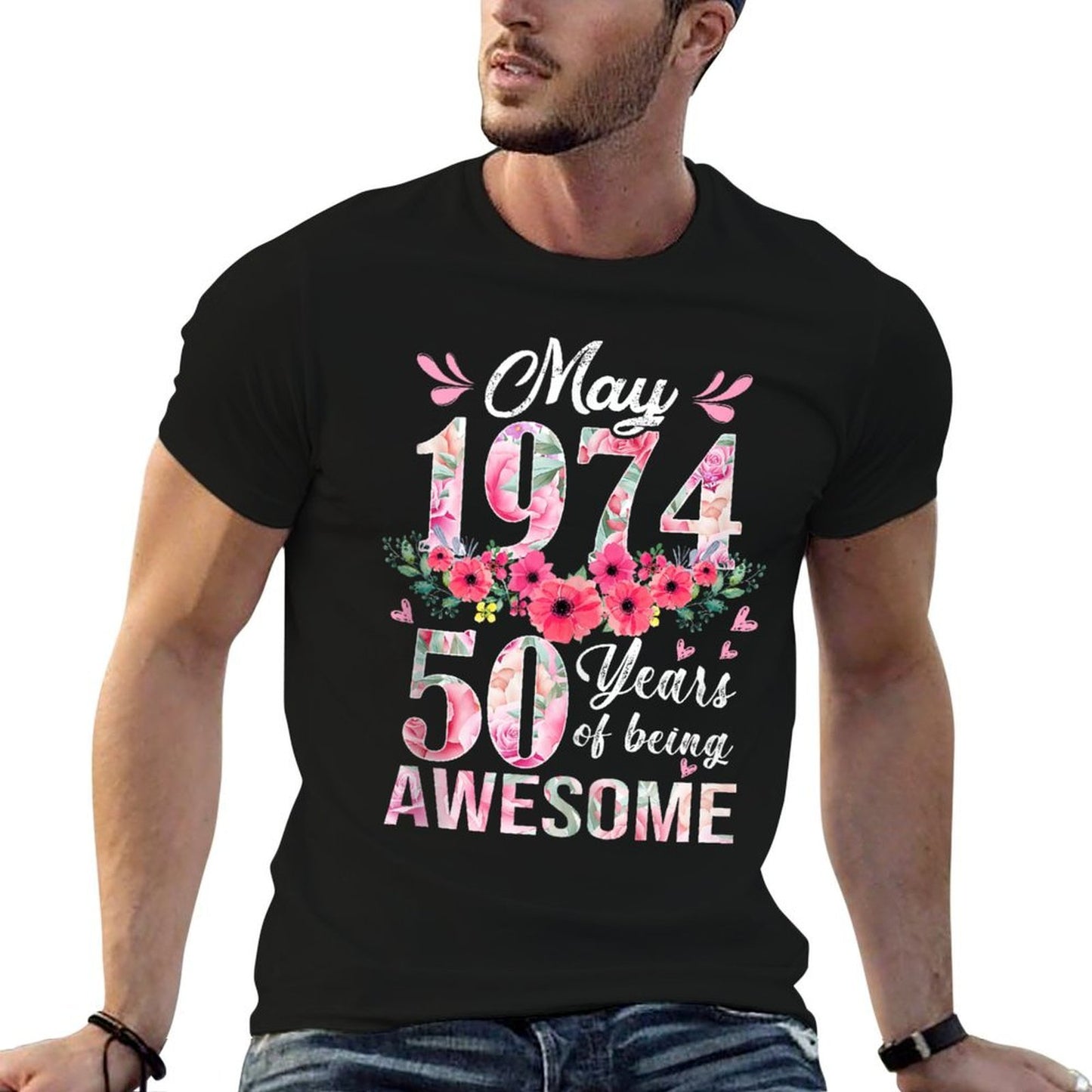 50 Year Old Made In May 1974 Floral 50th Birthday Gift Women High-quality Stitching T-Shirt