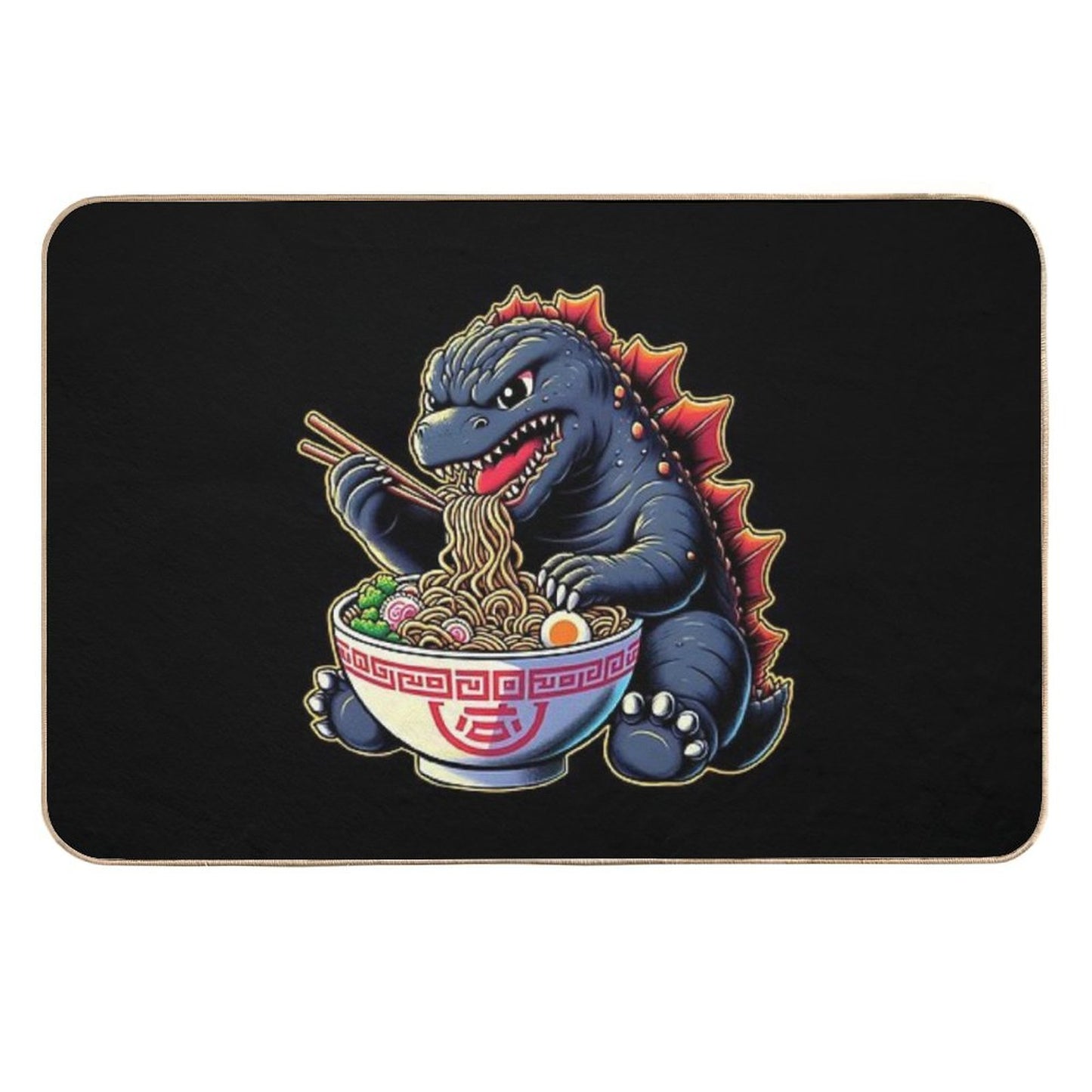 Cute Godzilla Eating Big Bowl Ramen Noodle Eco-Friendly Bath Mat