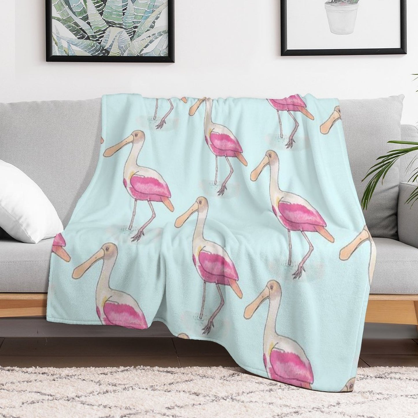 Roseate Spoonbill Bird Species Watercolor Art Compact Throw Blanket