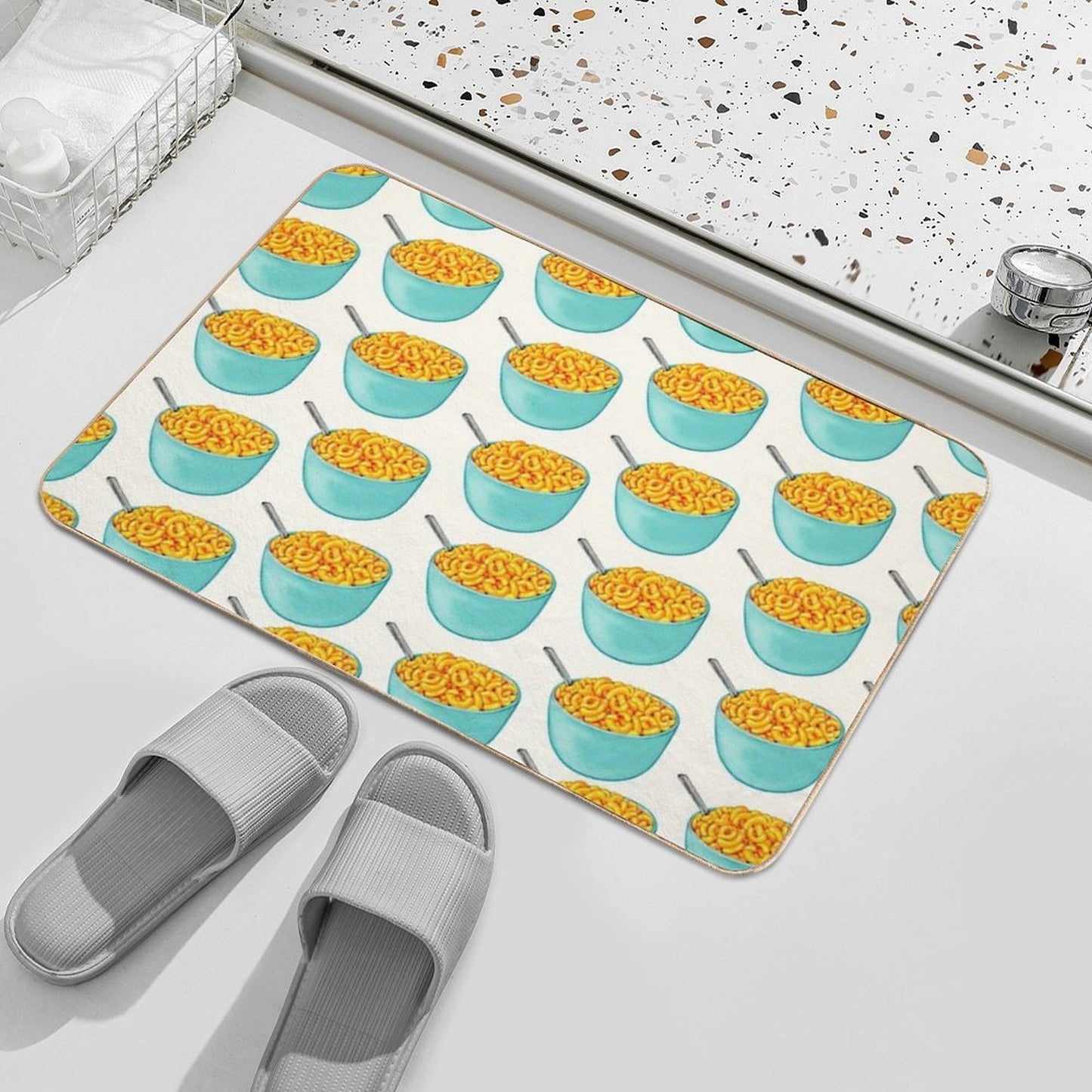Mac & Cheese Pattern - White Fade-Resistant Bath Mat