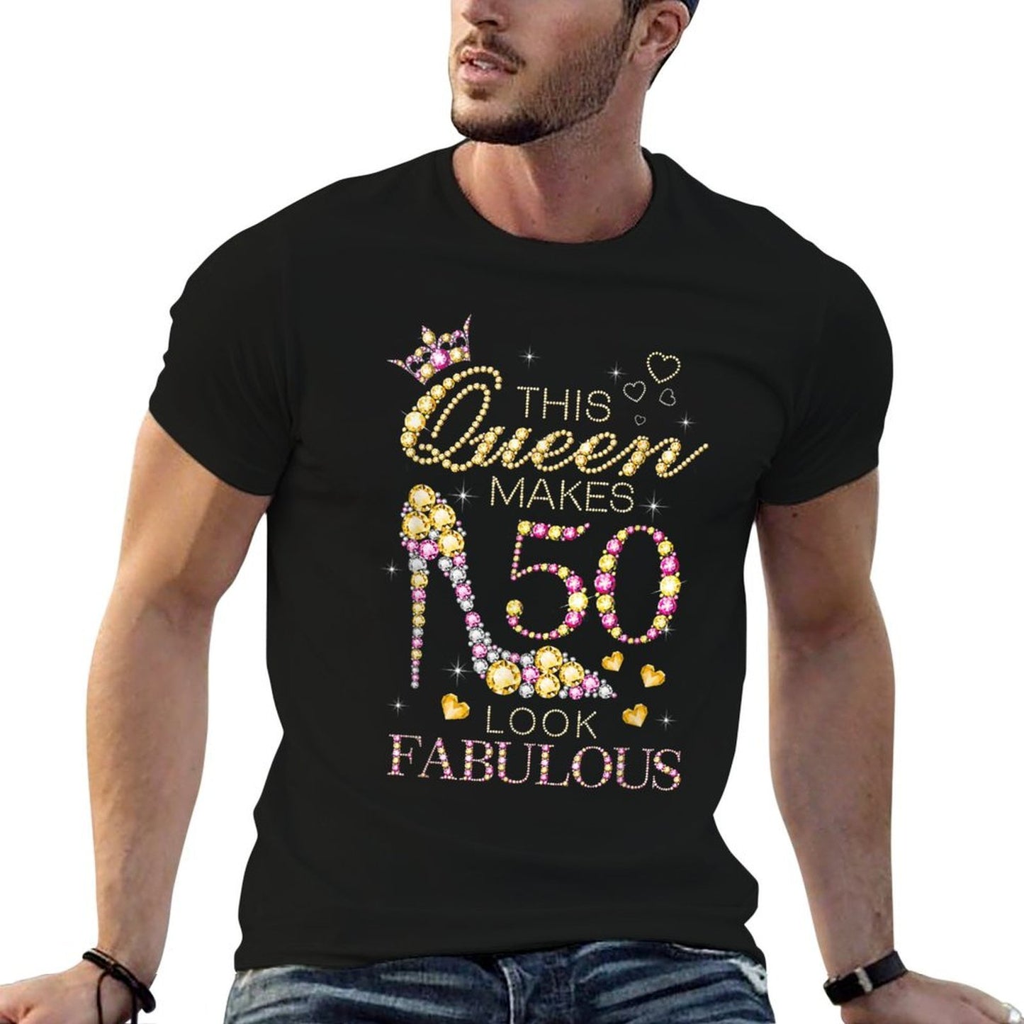 This Queen Makes 50 Look Fabulous 50th Birthday Queen B-day Ribbed Collar T-Shirt