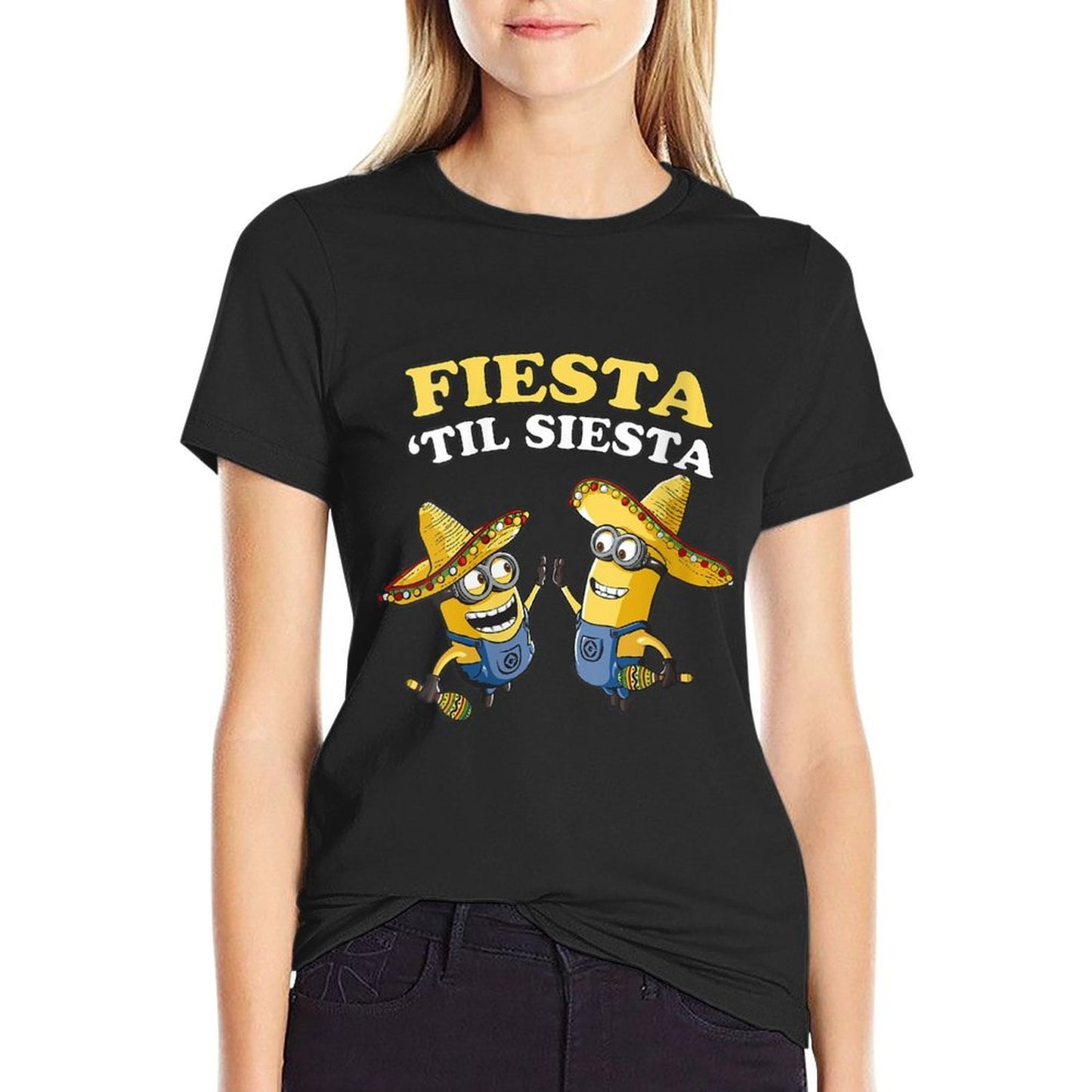 Womens Despicable Me Minions Fiesta 'Till Siesta Sombrero Portrait Odor-resistant T-Shirt