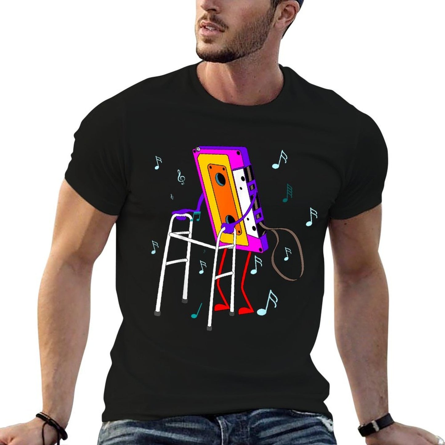 Cassette Tape Retro Vintage 70's 80's 90's Music Rolled Sleeves T-Shirt