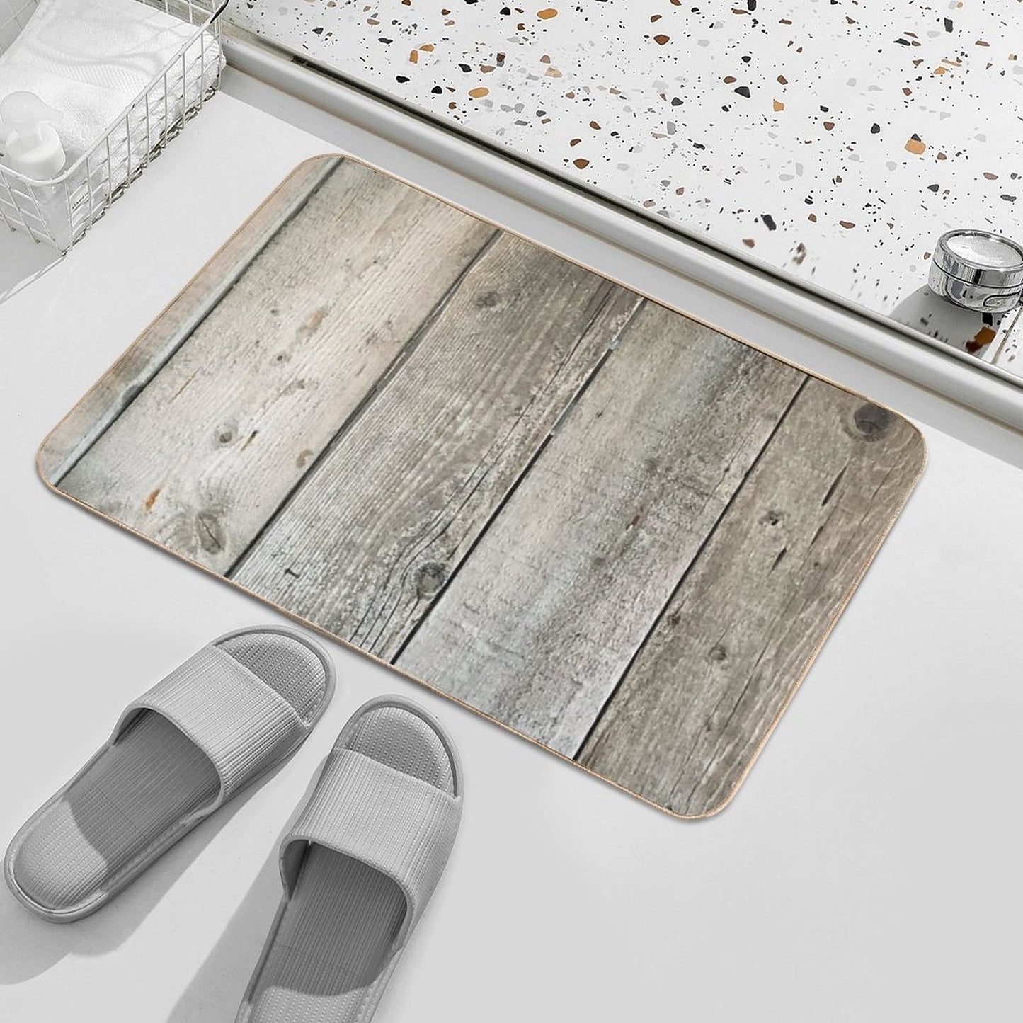 French Country Farmhouse Whitewashed Grey Barn Wood Long-Lasting Bath Mat