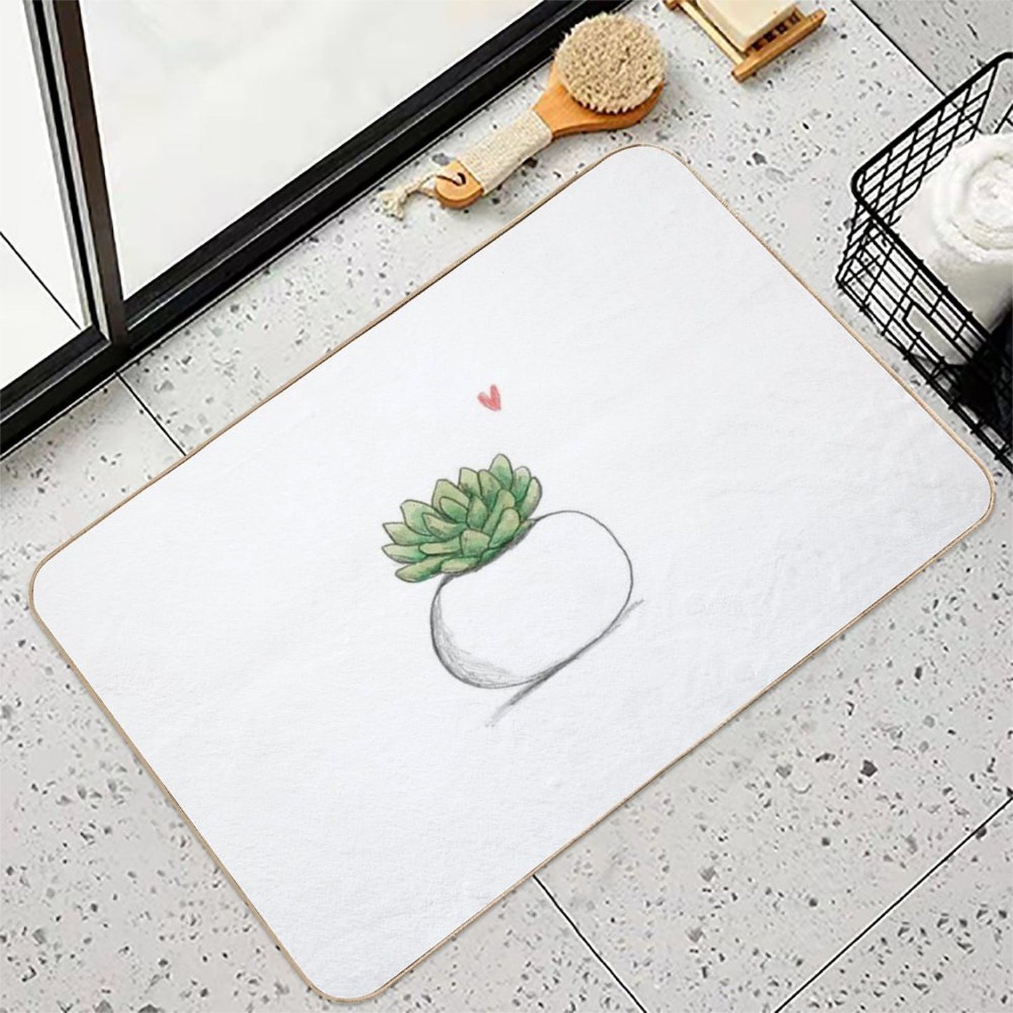 Succulent in Plump White Planter Slip-Resistant Bath Mat