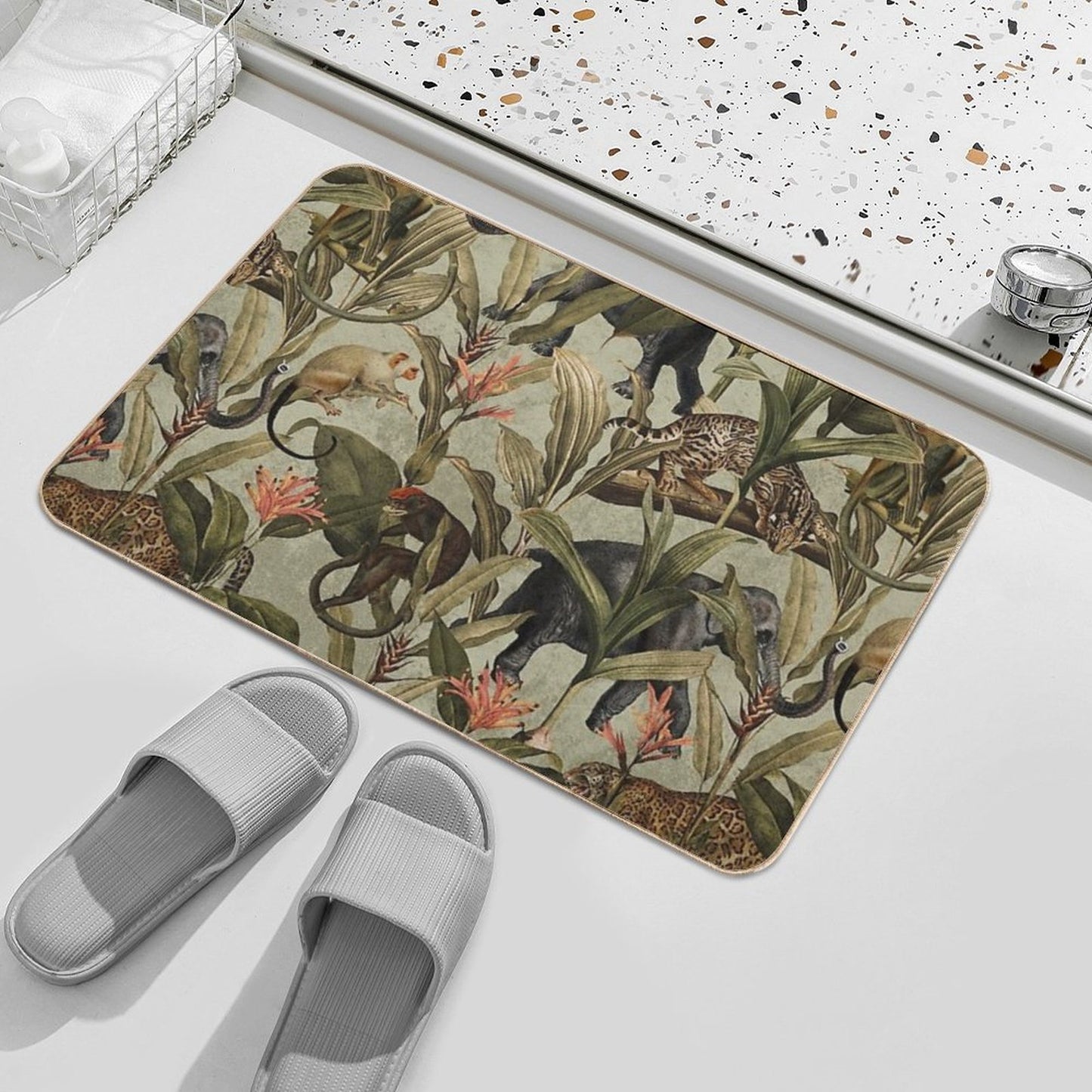 Vintage Tropical Jungle Botanical Garden Pattern Nightgarden Pet-Safe Bath Mat
