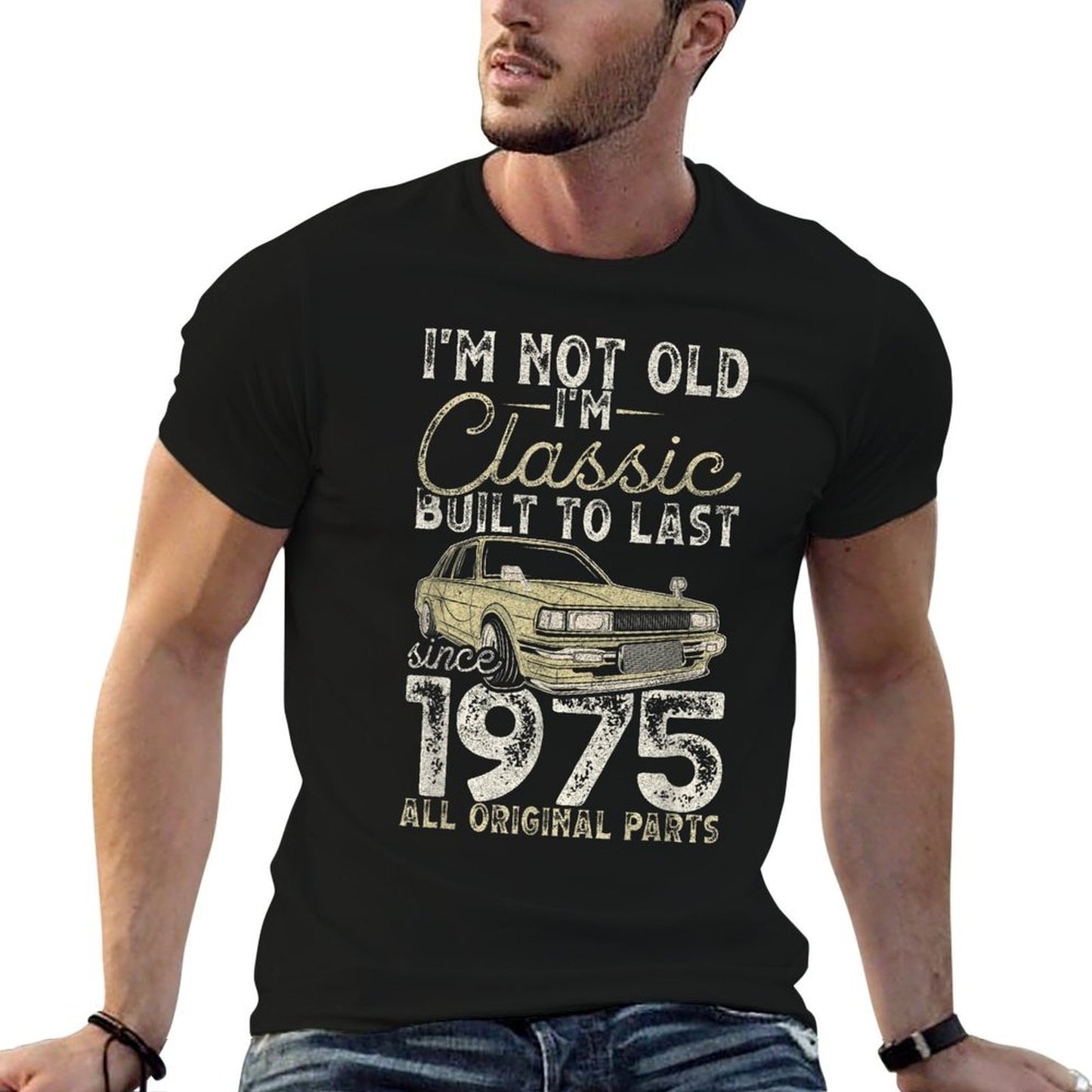 50th Birthday, Since 1975, Classic Car, 50 Year Old Heathered Texture T-Shirt