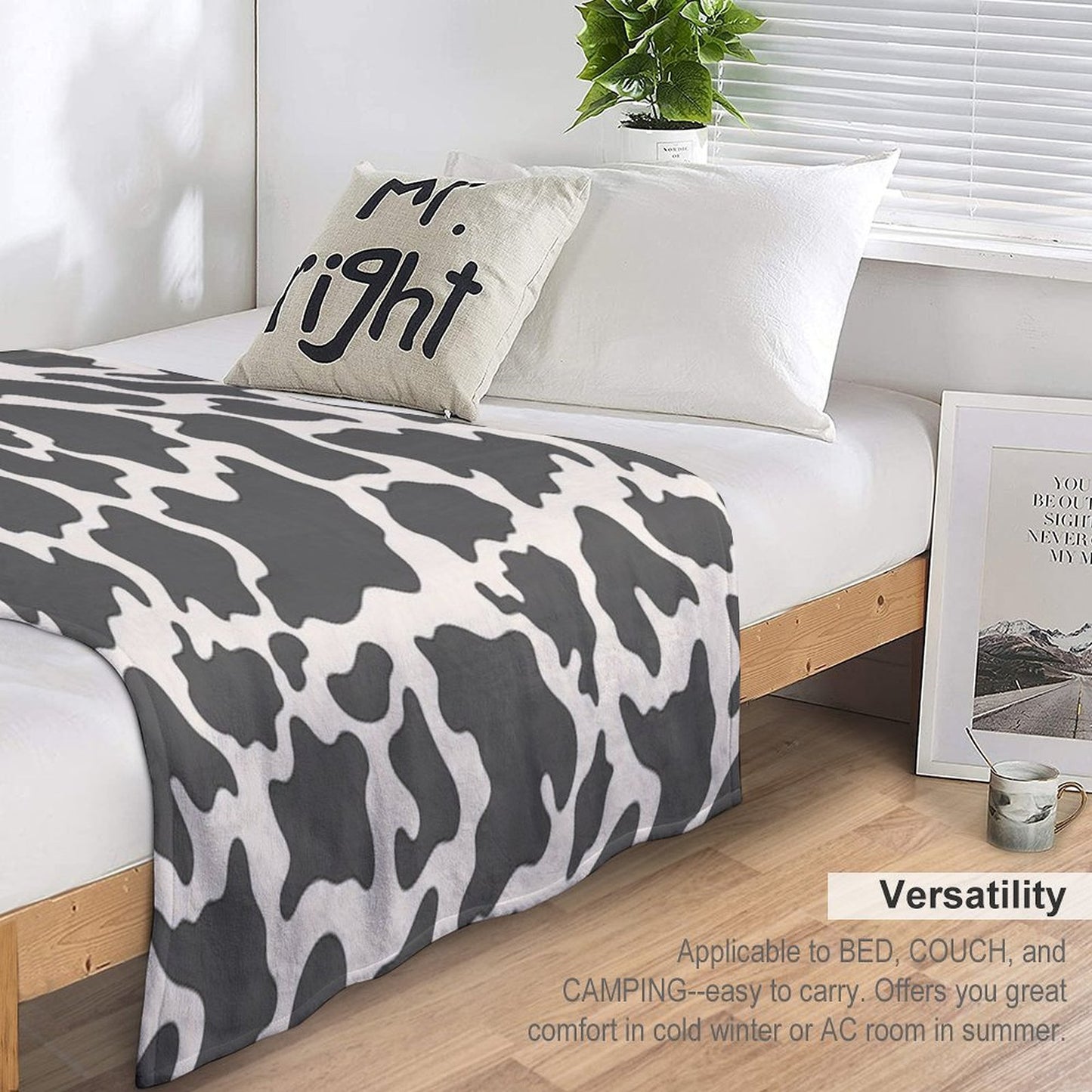 Cow Print Plush Throw Blanket