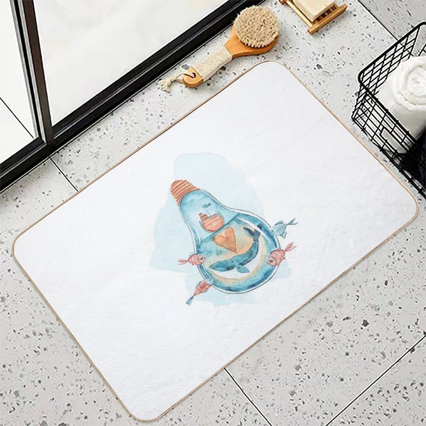 Cute Watercolor Whale Illustration Long-Lasting Bath Mat