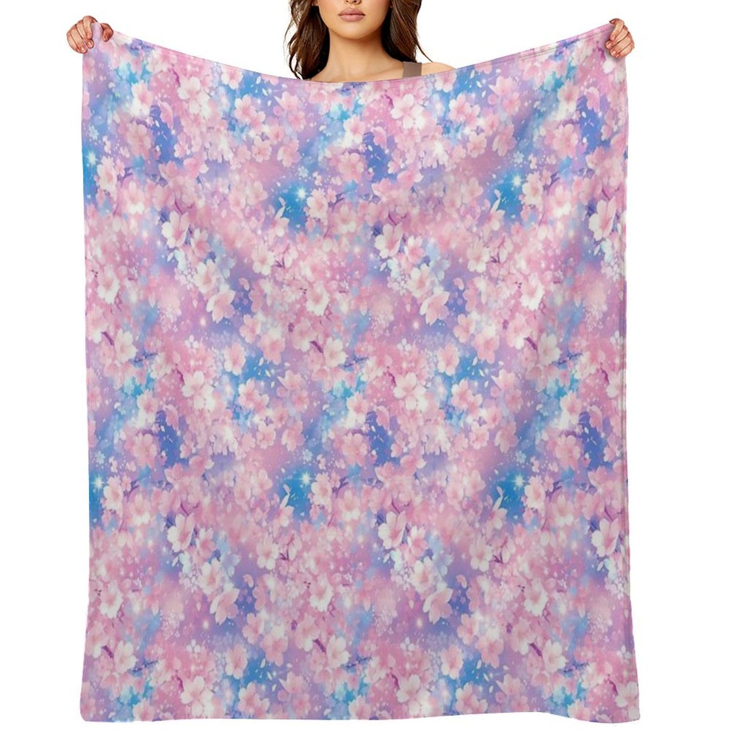 Anime Flowers Composition, Floral Theme, Seamless Pattern All-season Throw Blanket